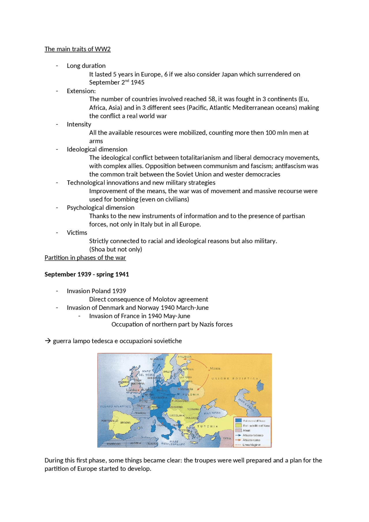 MAIN TRAITS OF WW2 and its partitioning in phases Docsity