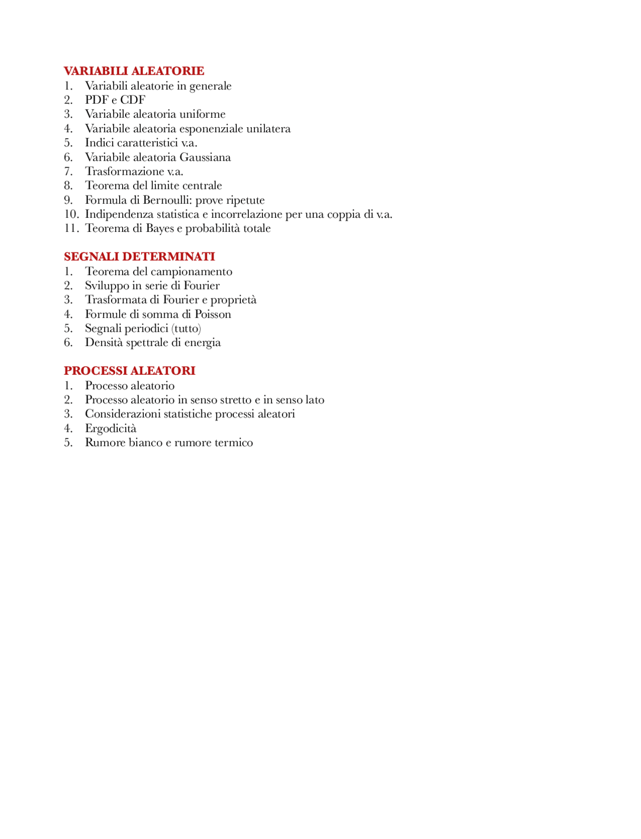 Teoria dei Segnali appunti sulla teoria Docsity