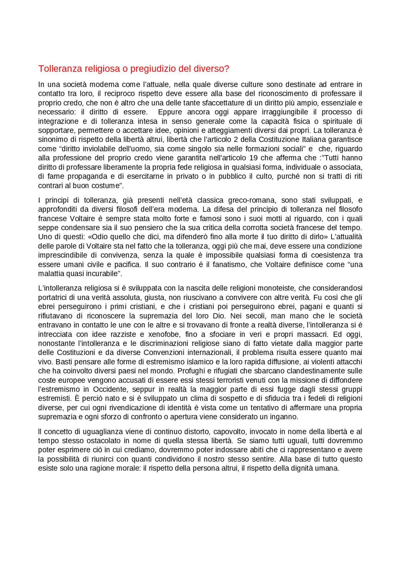 Tolleranza religiosa Docsity