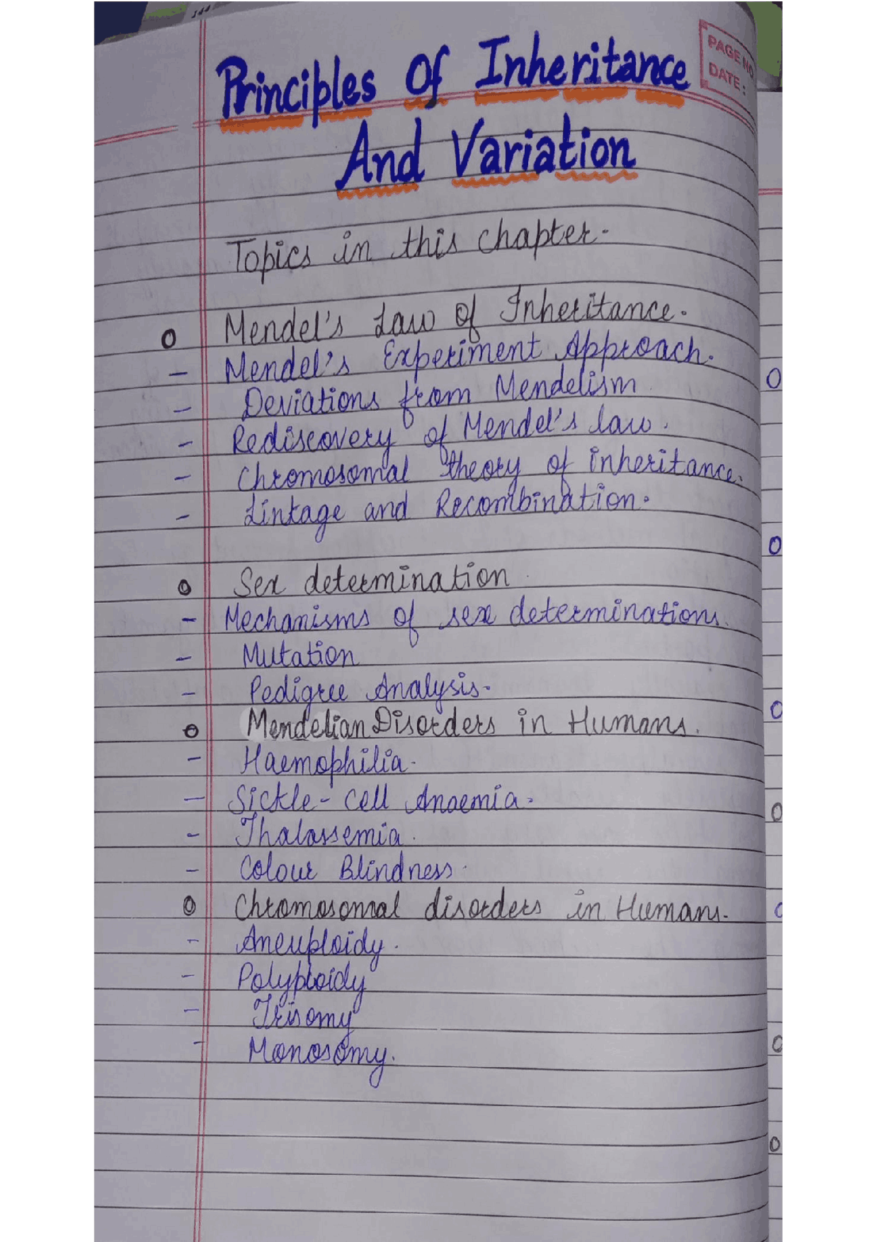 Biology - Principles of Inheritance and Variation Handwritten Notes ...