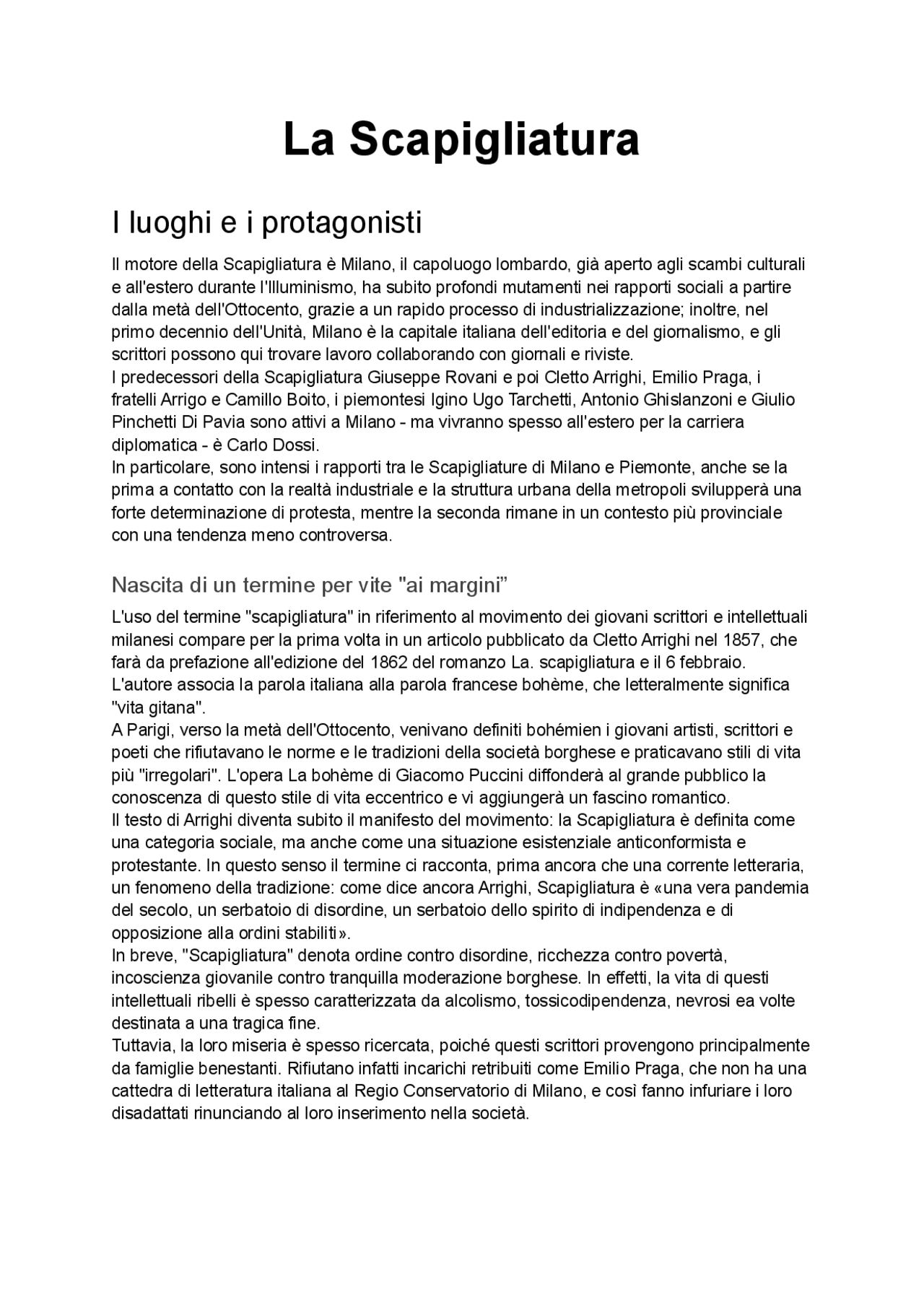 La Scapigliatura I luoghi e i protagonisti Docsity