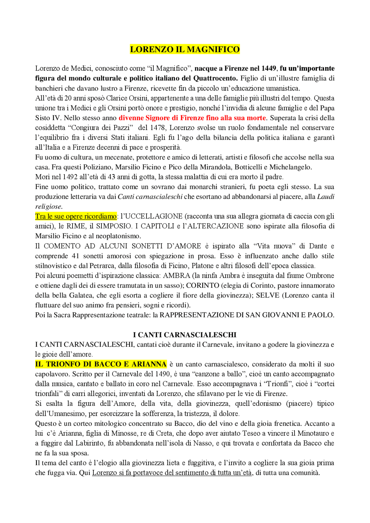 il trionfo di bacco e arianna testo