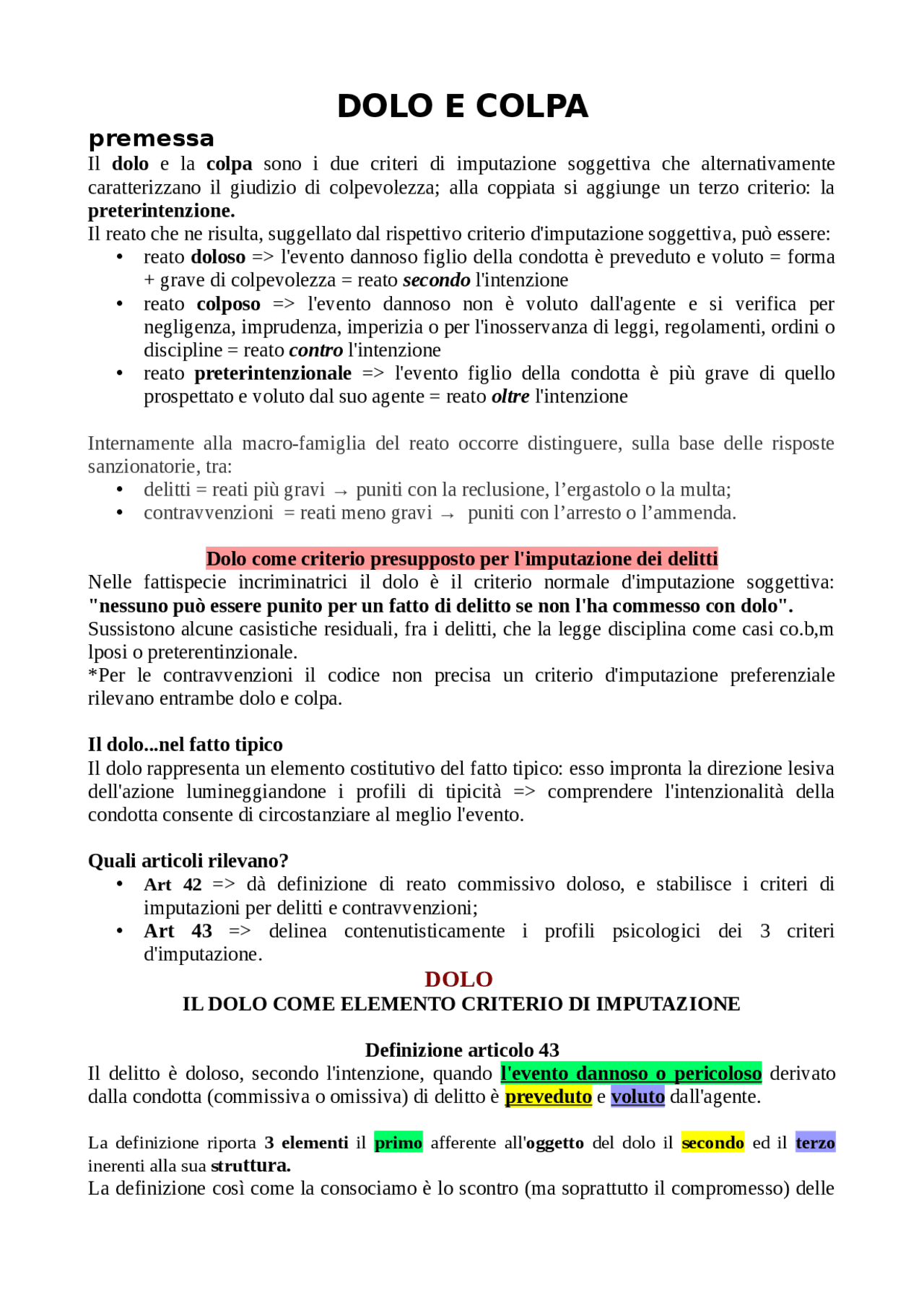 DOLO E COLPA (definizioni e tipologie) Docsity DOLO E COLPA (definizioni e tipologie) Docsity