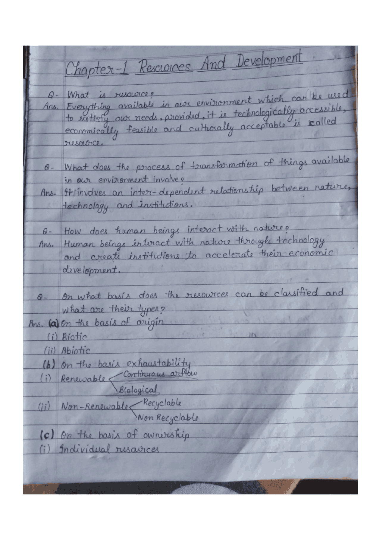 Geography - Resources and Development Complete Handwritten Notes - Docsity
