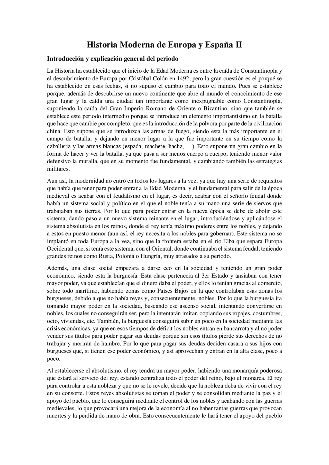 Historia moderna de españa y europa ii - Docsity