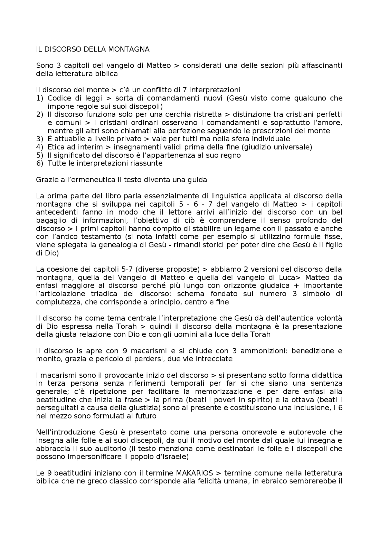 IL DISCORSO DELLA MONTAGNA Docsity IL DISCORSO DELLA MONTAGNA Docsity