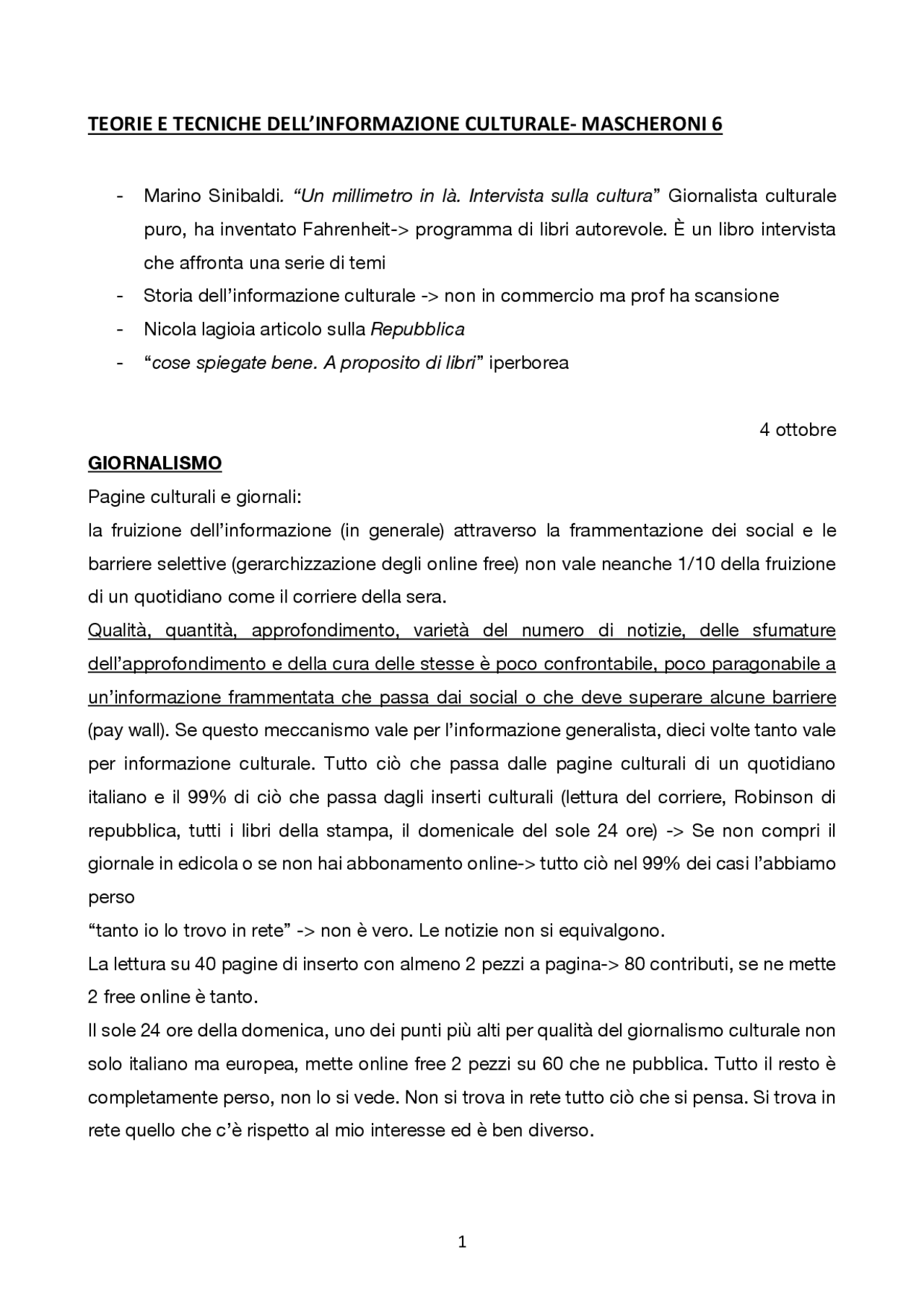 TEORIE E TECNICHE DELL'INFORMAZIONE CULTURALE LUIGI MASCHERONI Docsity