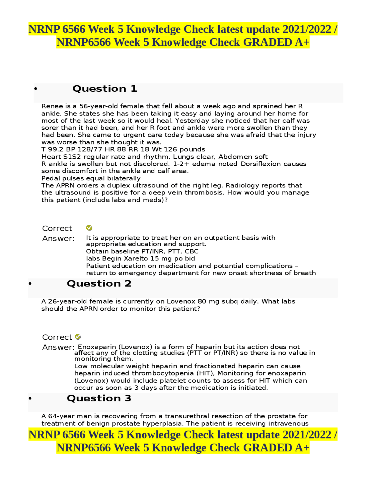 NRNP 6566 Week 5 Knowledge Check latest update 2021/2022 / NRNP6566 ...