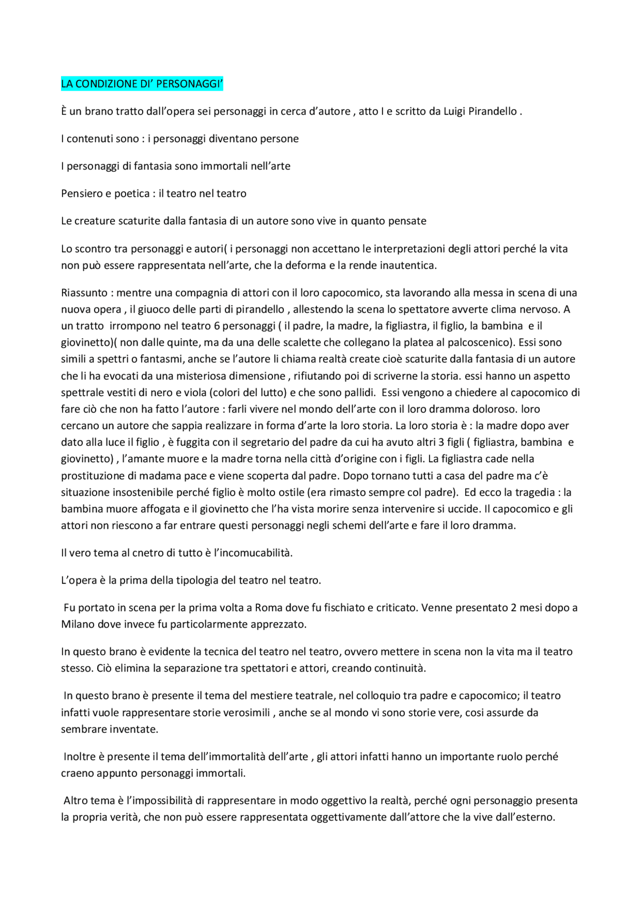 Appunti sul brano tratto da 6 personaggi in cerca d'autore di luigi pirandello Appunti di Appunti sul brano tratto da 6 personaggi in cerca d'autore di luigi pirandello Appunti di