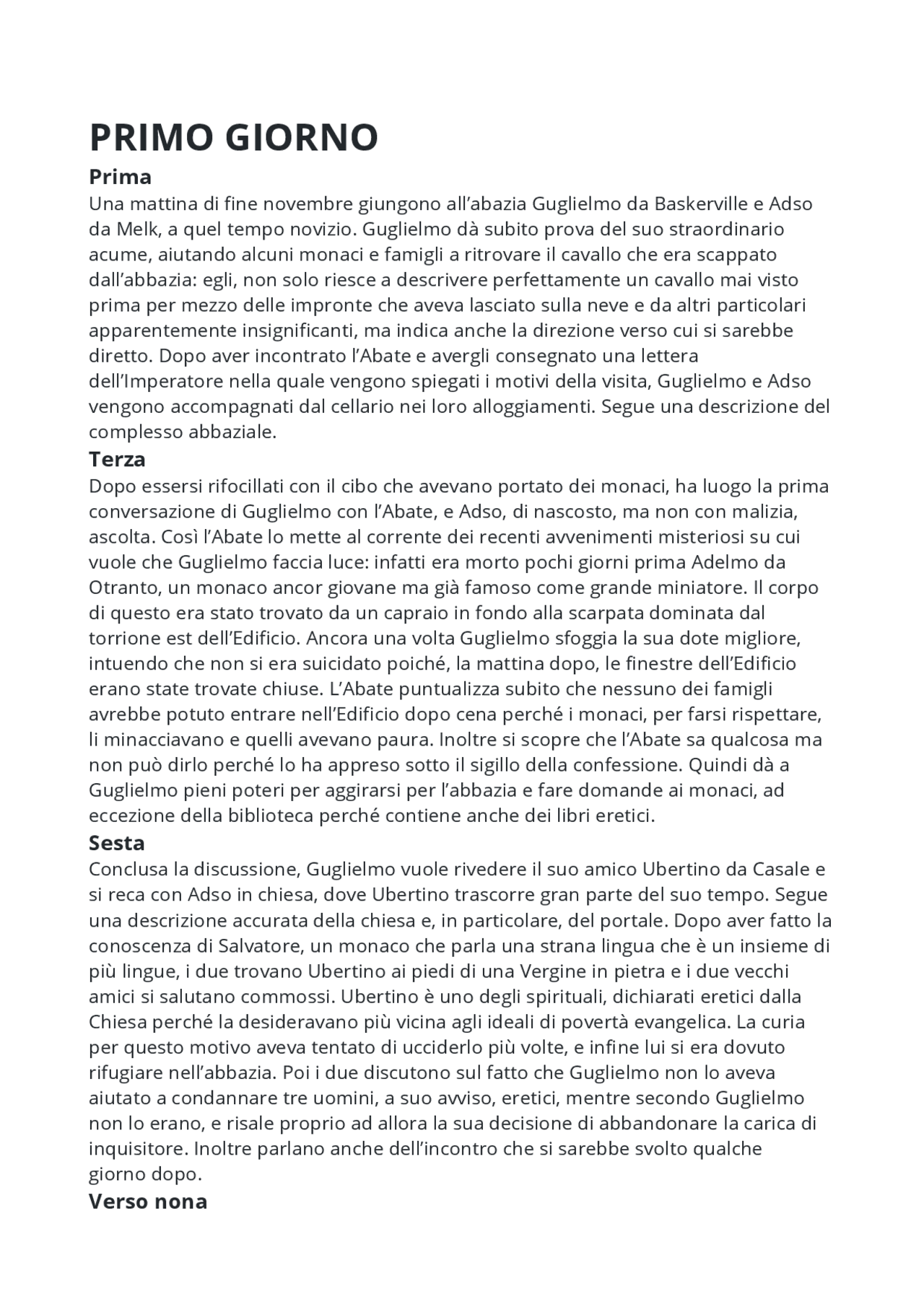 Il nome della rosa riassunto Sintesi