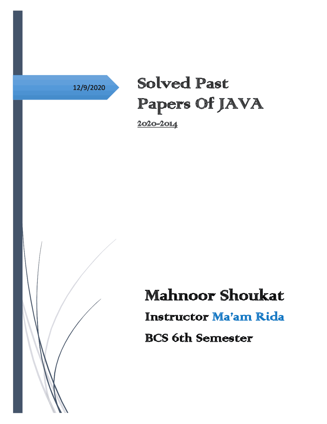 Topics in computer science (java) | Exams Java Programming | Docsity