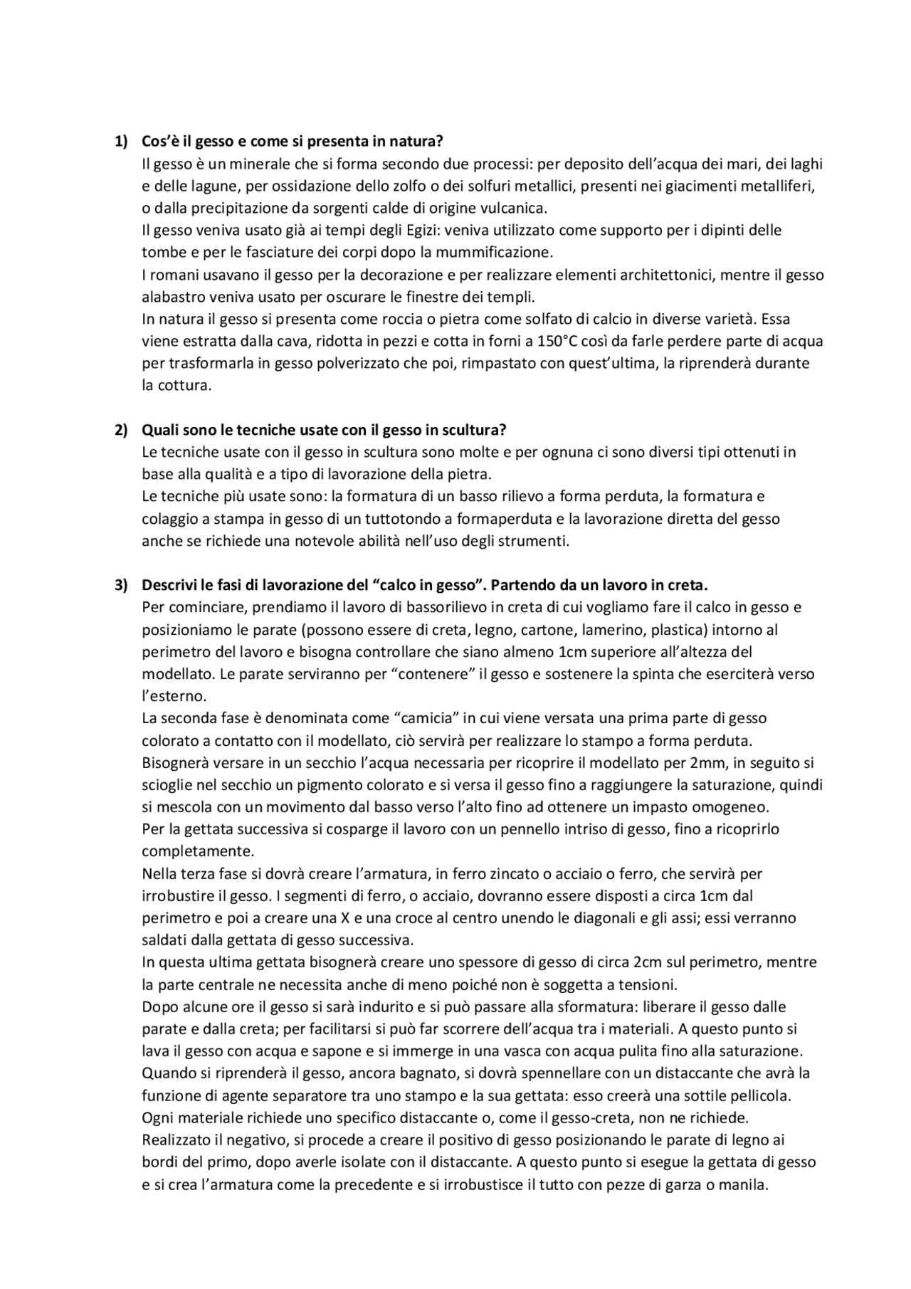 Il gesso nella scultura Docsity