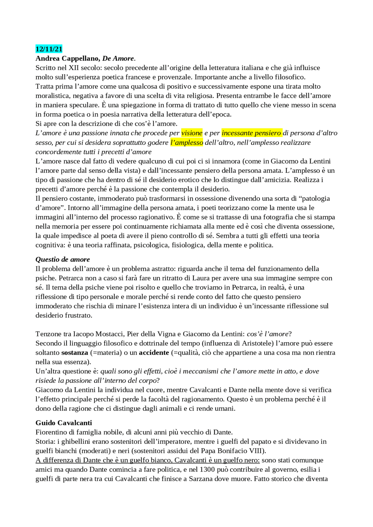 Andrea Cappellano, De Amore + Guido Cavalcanti Docsity Andrea Cappellano, De Amore + Guido Cavalcanti Docsity