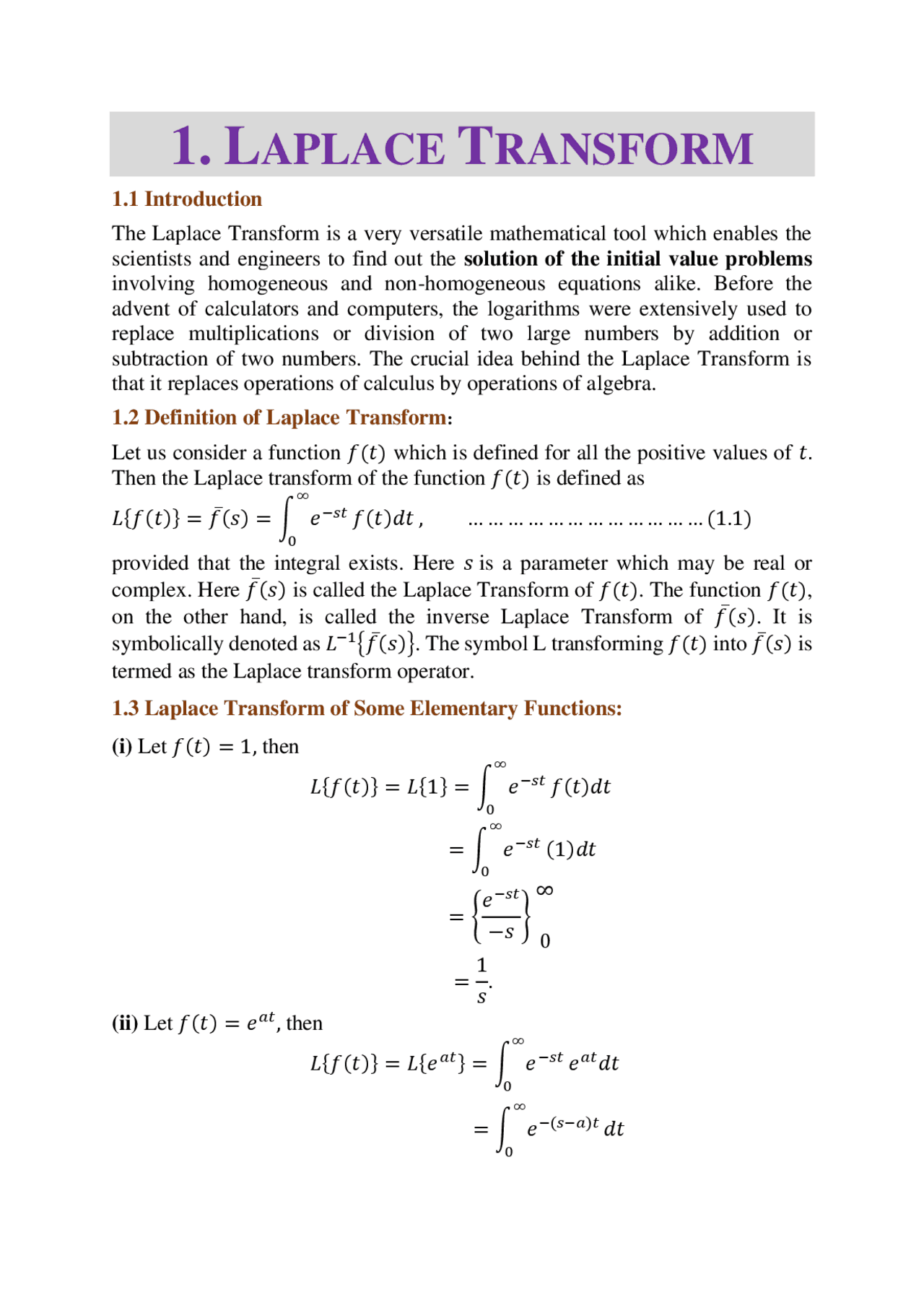 Laplace Transform Unit 1 - Docsity
