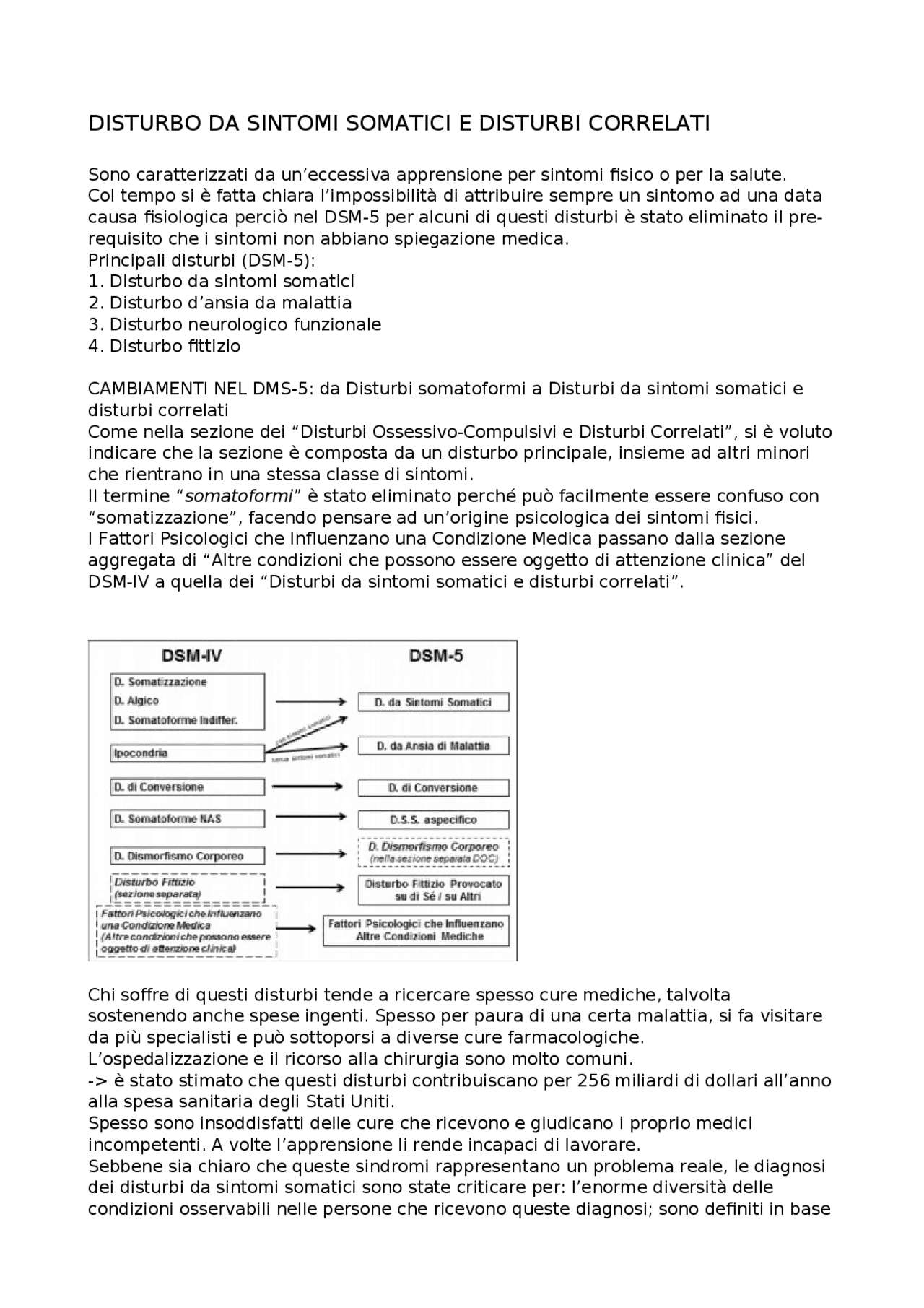 Disturbi da Sintomi Somatici e Disturbi Correlati - Docsity