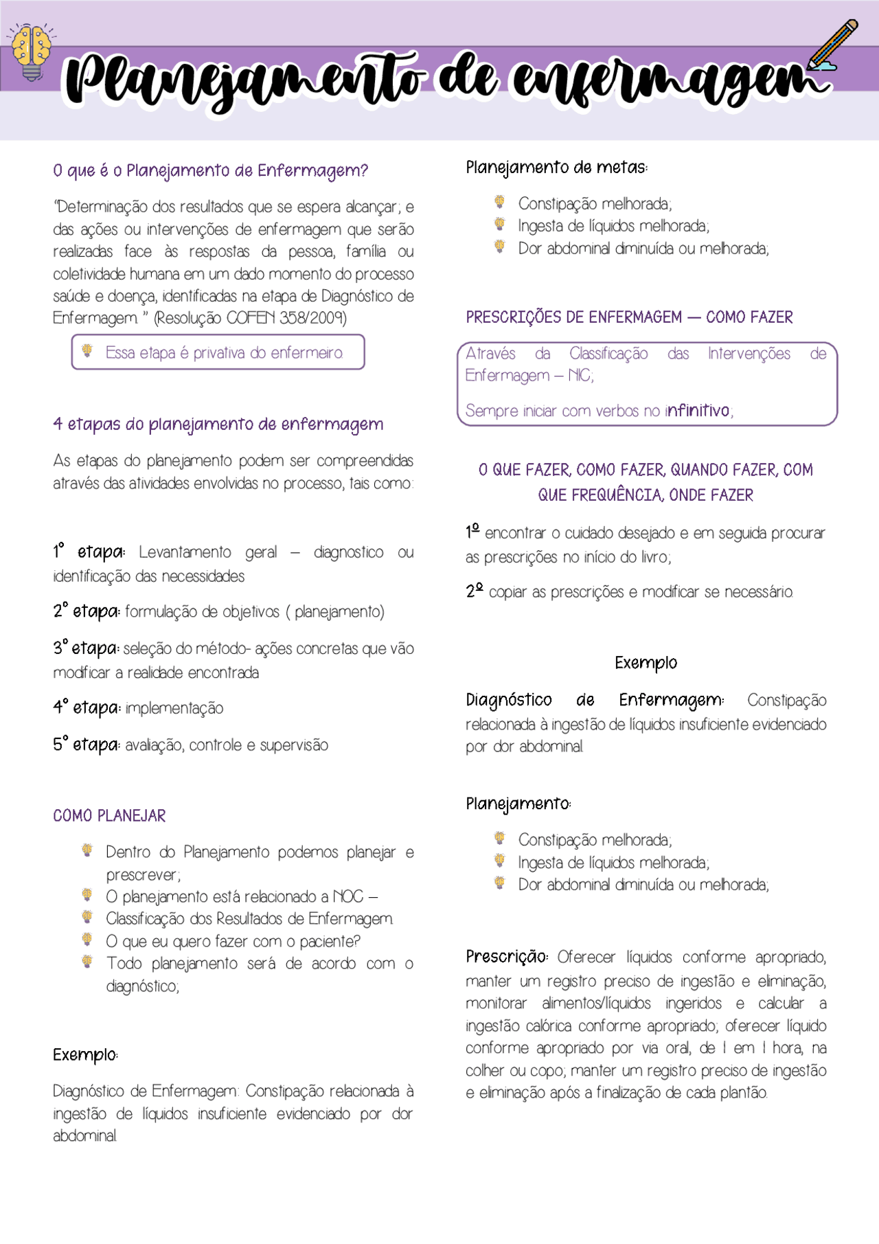 Planejamento de enfermagem - Docsity