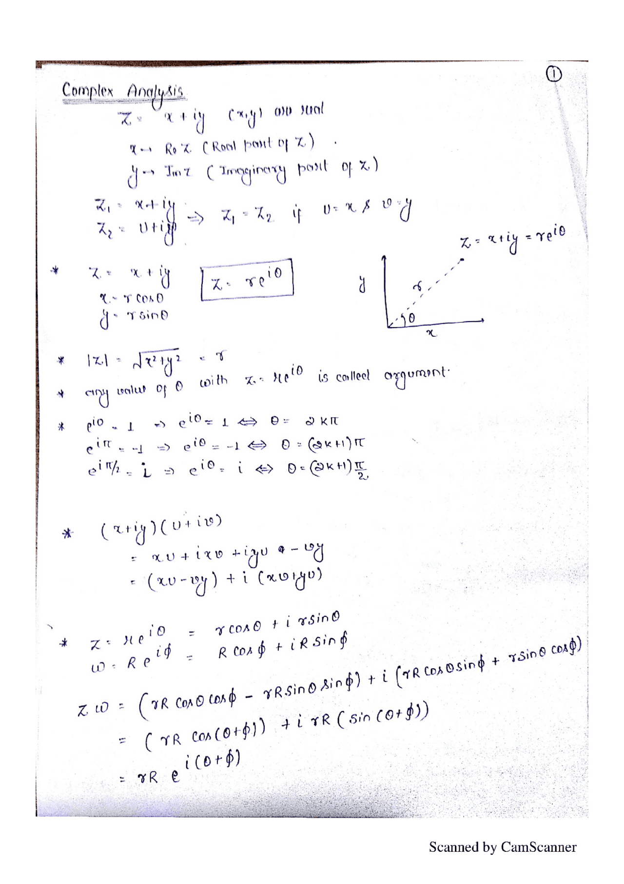 Mathematics - Complex Analysis Theory Handwritten Notes - Docsity