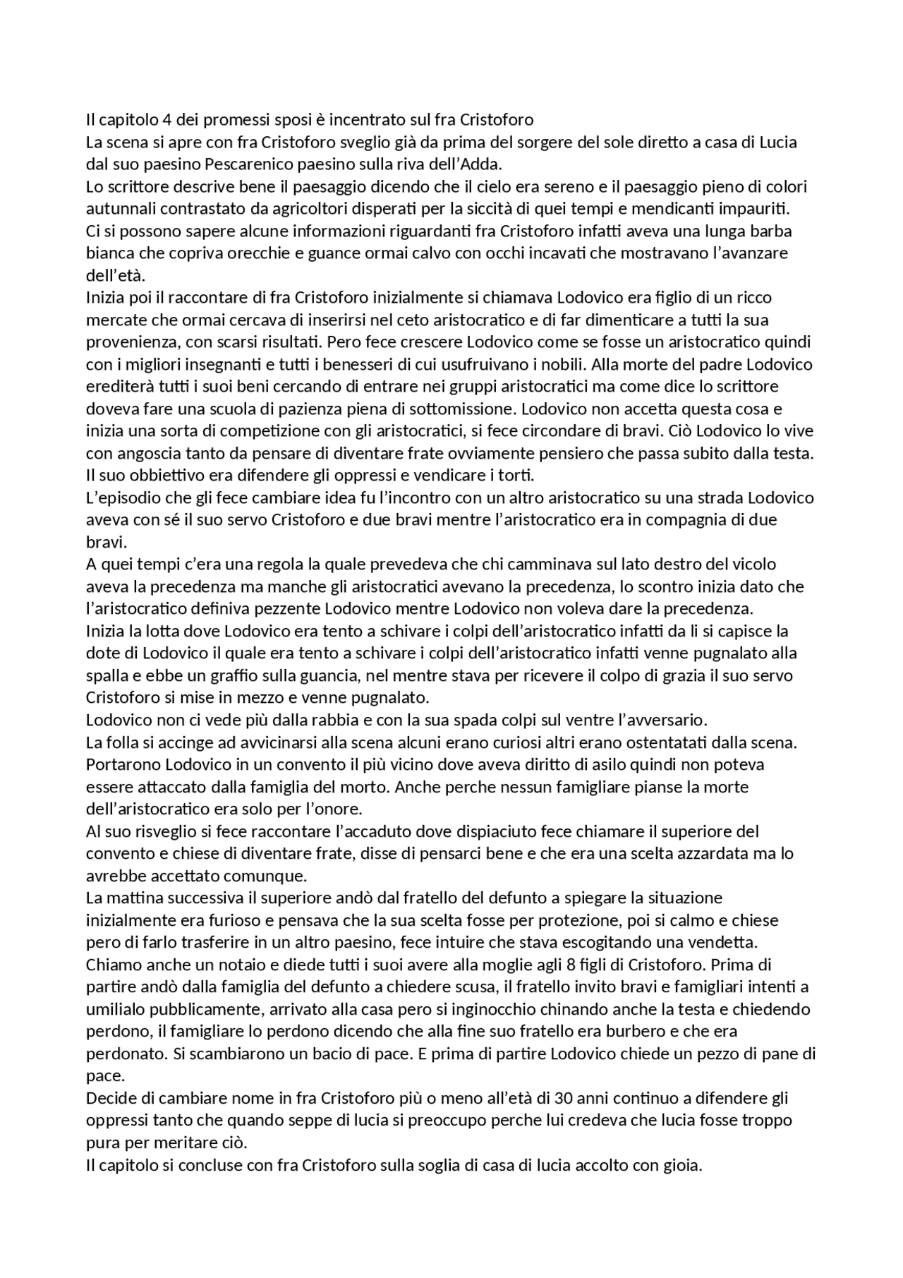 Riassunto capitolo IV promessi sposi Docsity