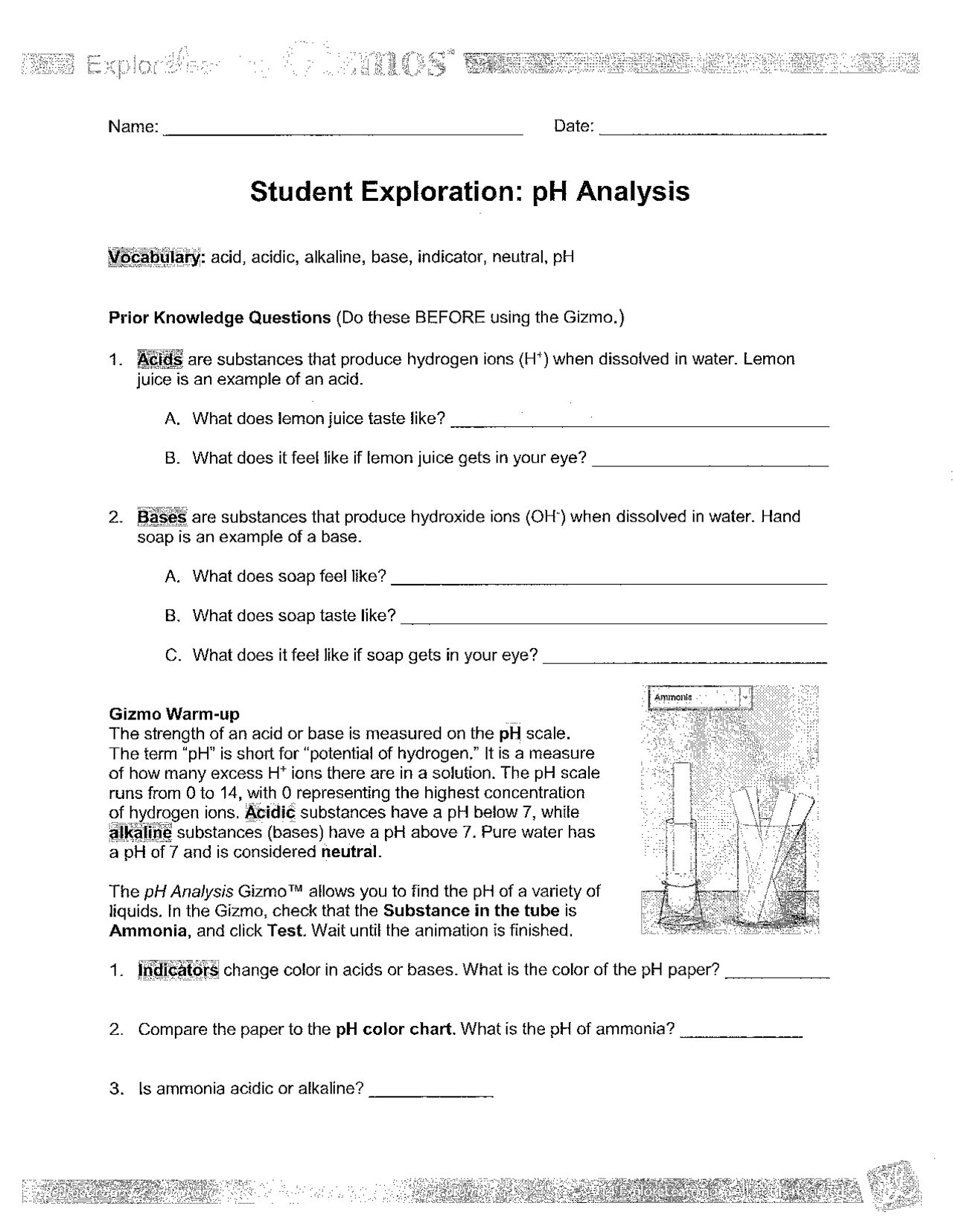 Student Exploration pH Analysis Lab Reports Chemistry Docsity