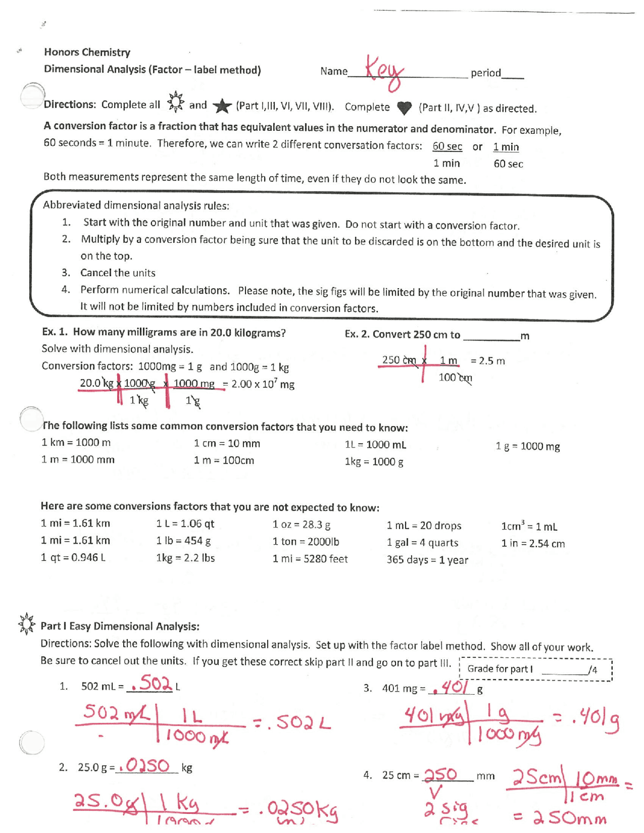 Dimensional analysis practice problems with answers | Exercises Chemistry |  Docsity