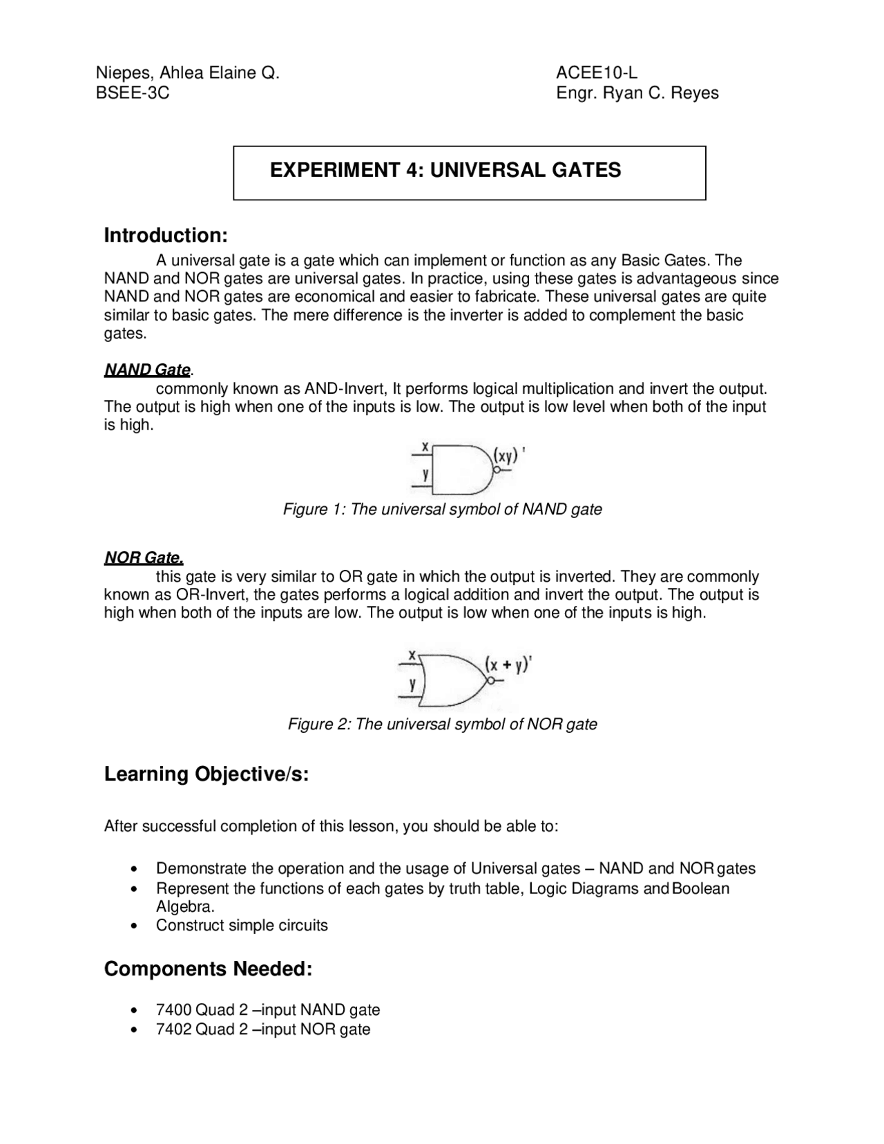 Universal Gates Logic Circuits and switching theory - Docsity