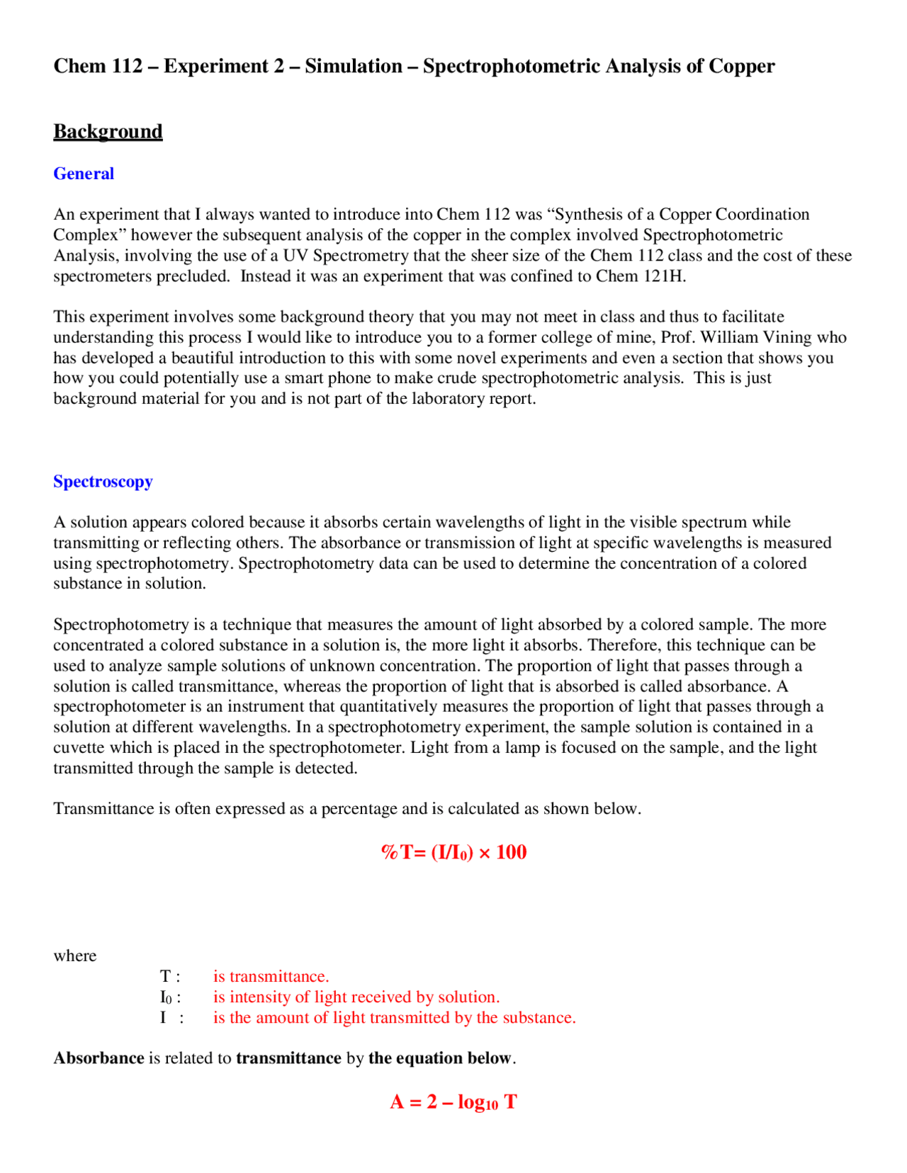 Copper Lab Analysis Spectrophotometric analysis of copper | Lab Reports Chemistry | Docsity