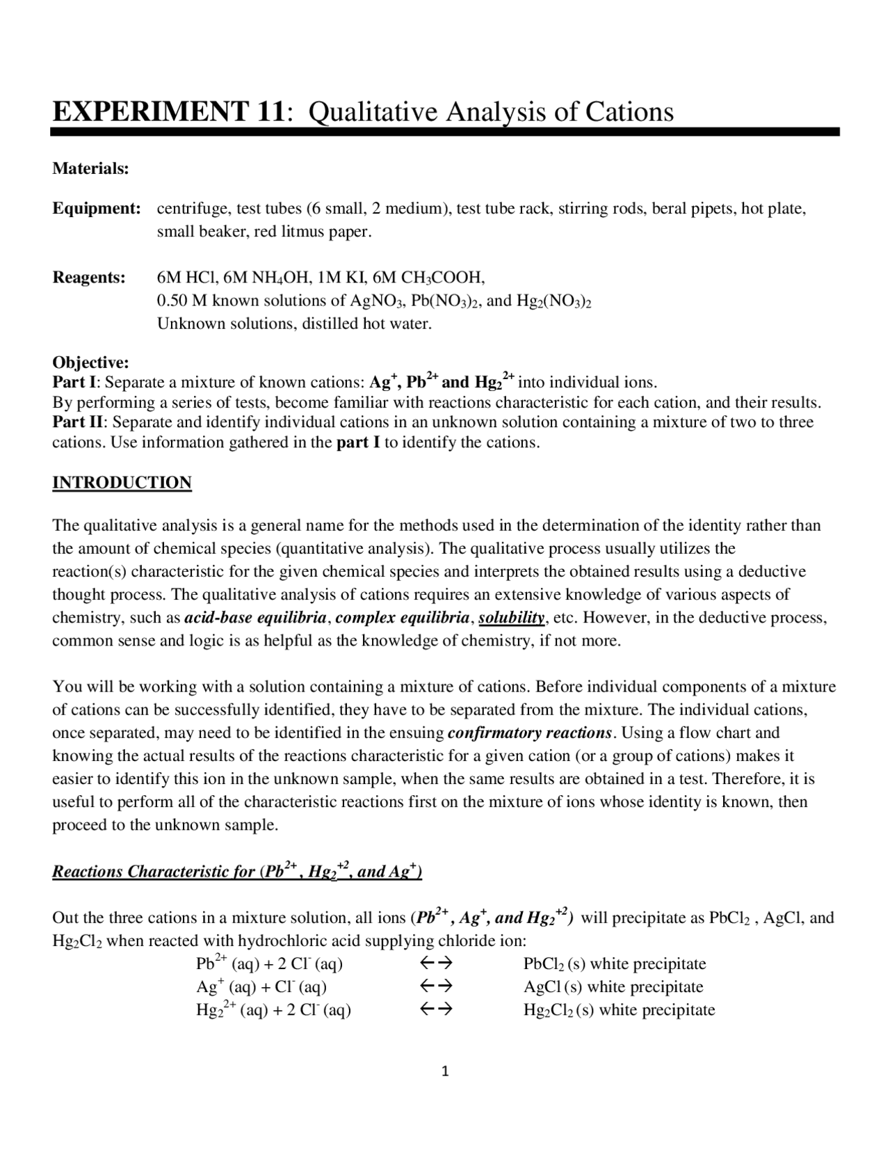 Qualitative Analysis of Cations - Docsity