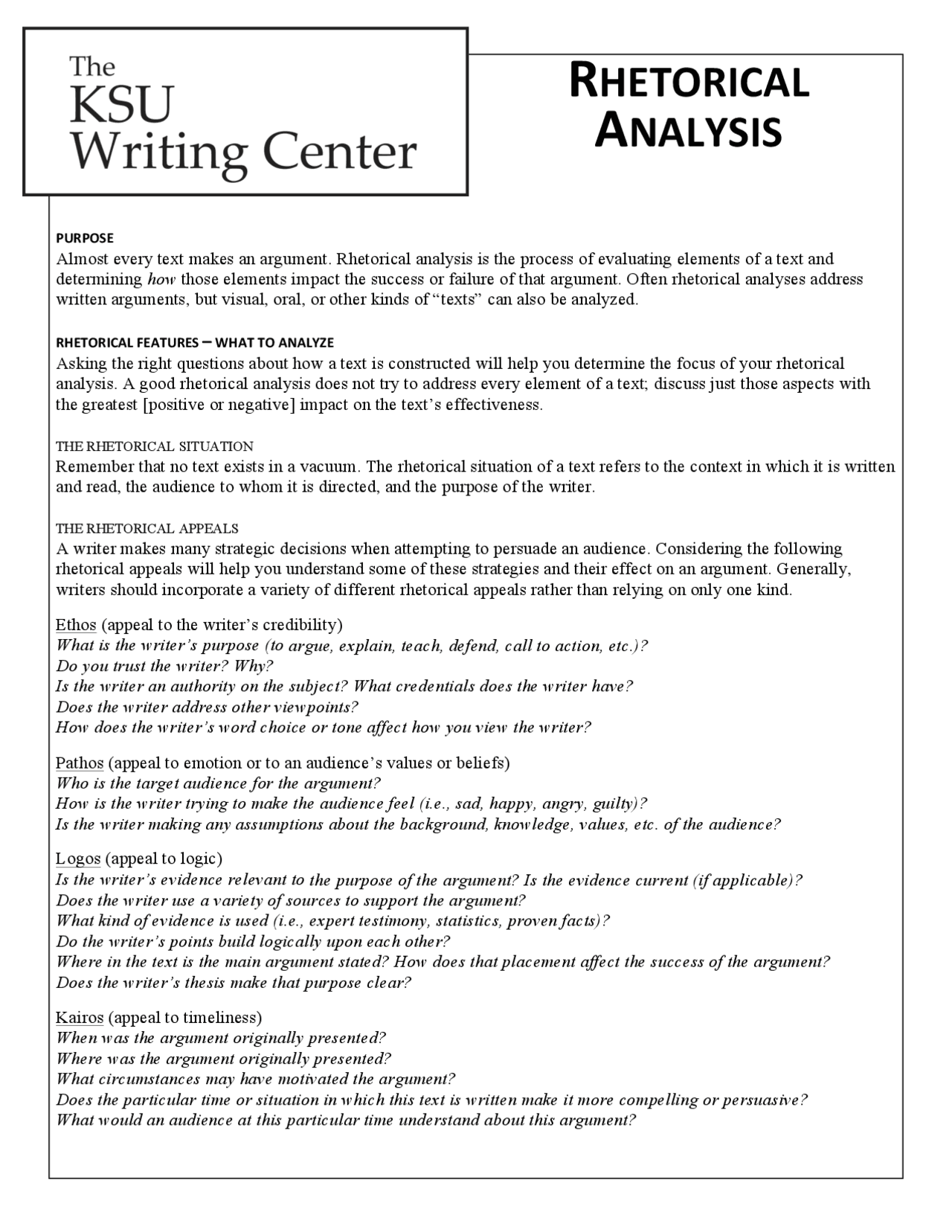 Outline for Rhetorical Analysis - Docsity