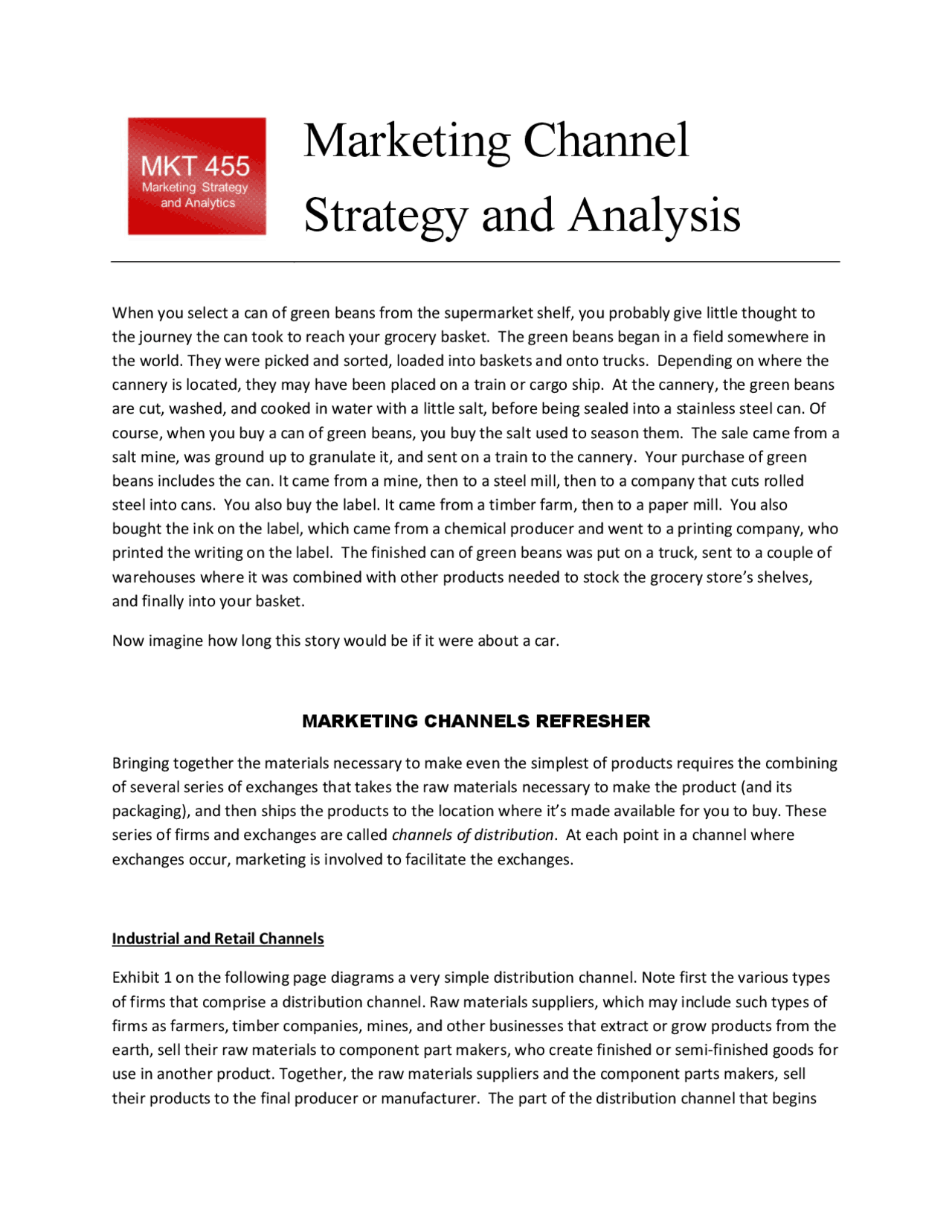 Channel Analysis Examples Marketing Channel Strategy and Analysis - Docsity