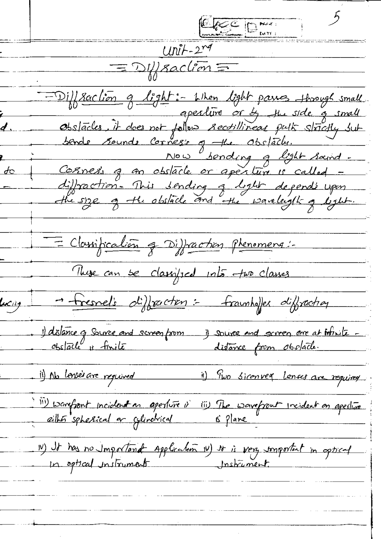 Diffraction Of Light Papers - Docsity