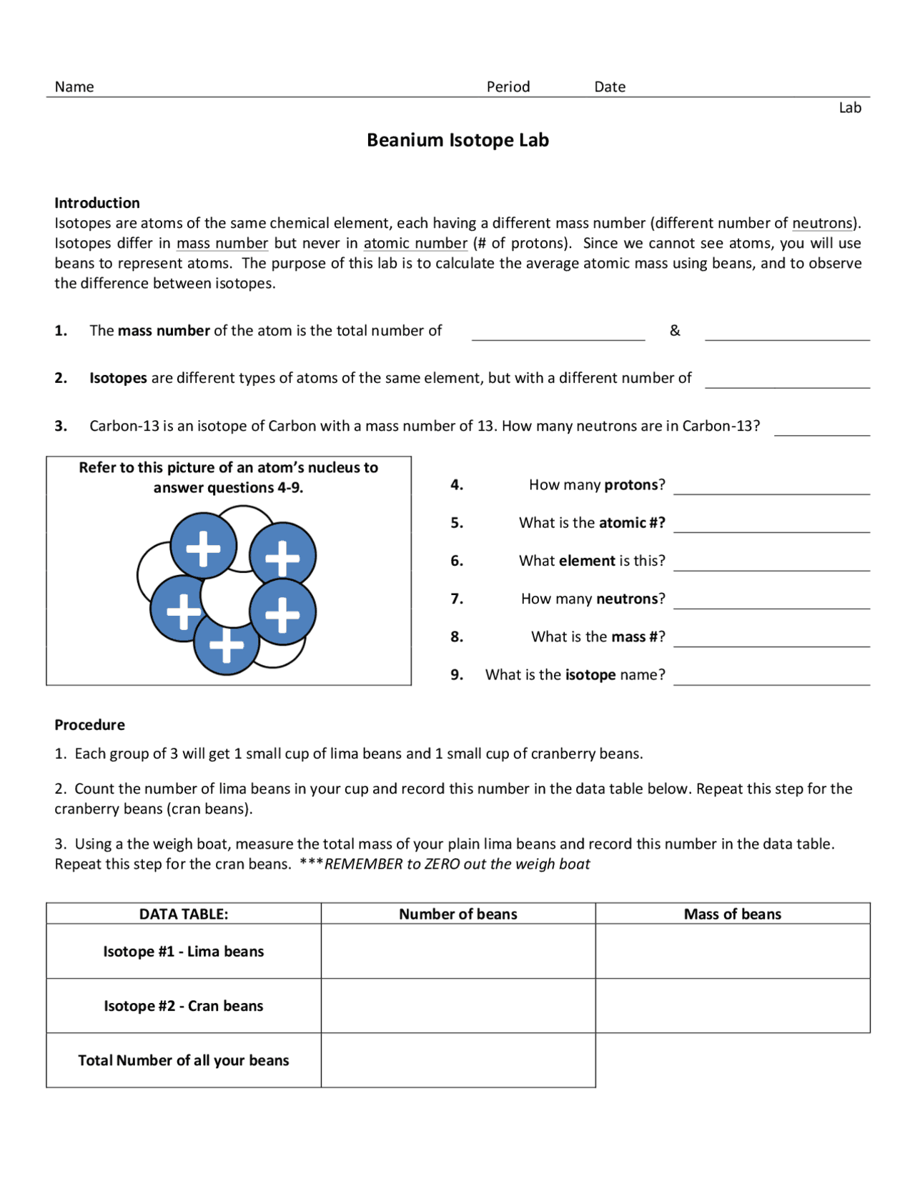 Beanium Isotope Lab - Docsity
