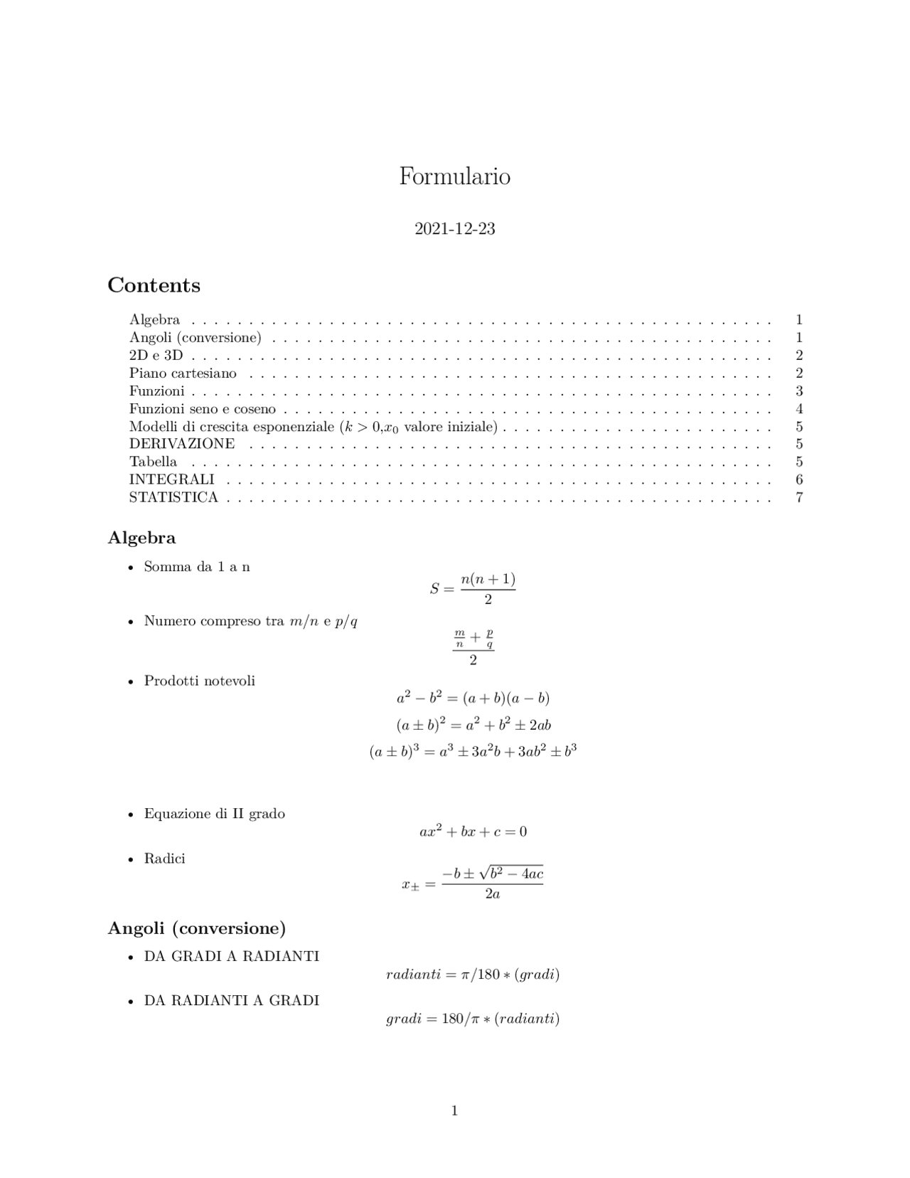 Formulario matematica - Docsity