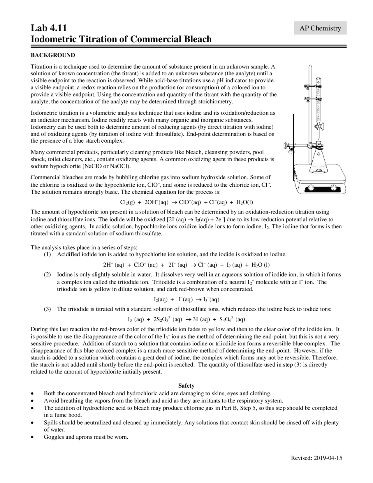 Iodometric Titration of Commercial Bleach Lab Reports Chemistry Docsity