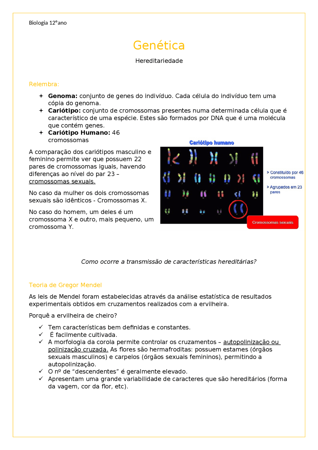 Genética, Hereditariedade - Docsity