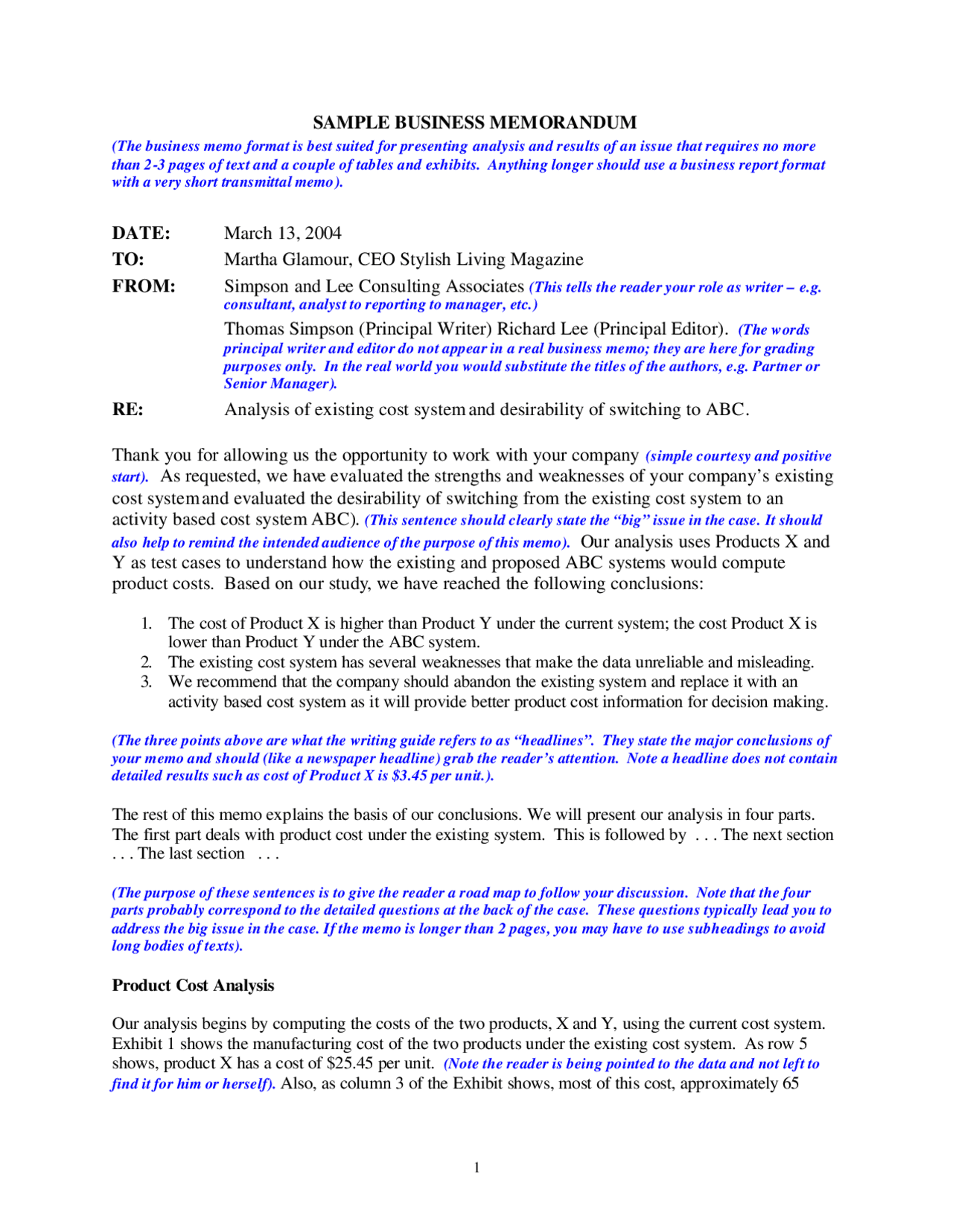 Sample Memo for Case Analysis - Docsity