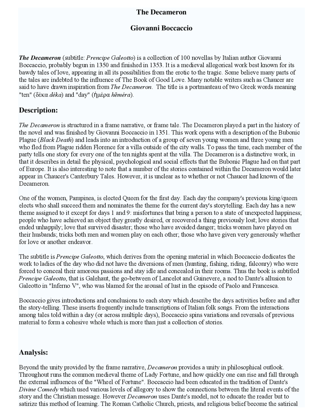 Preface Decameron The Decameron - Docsity