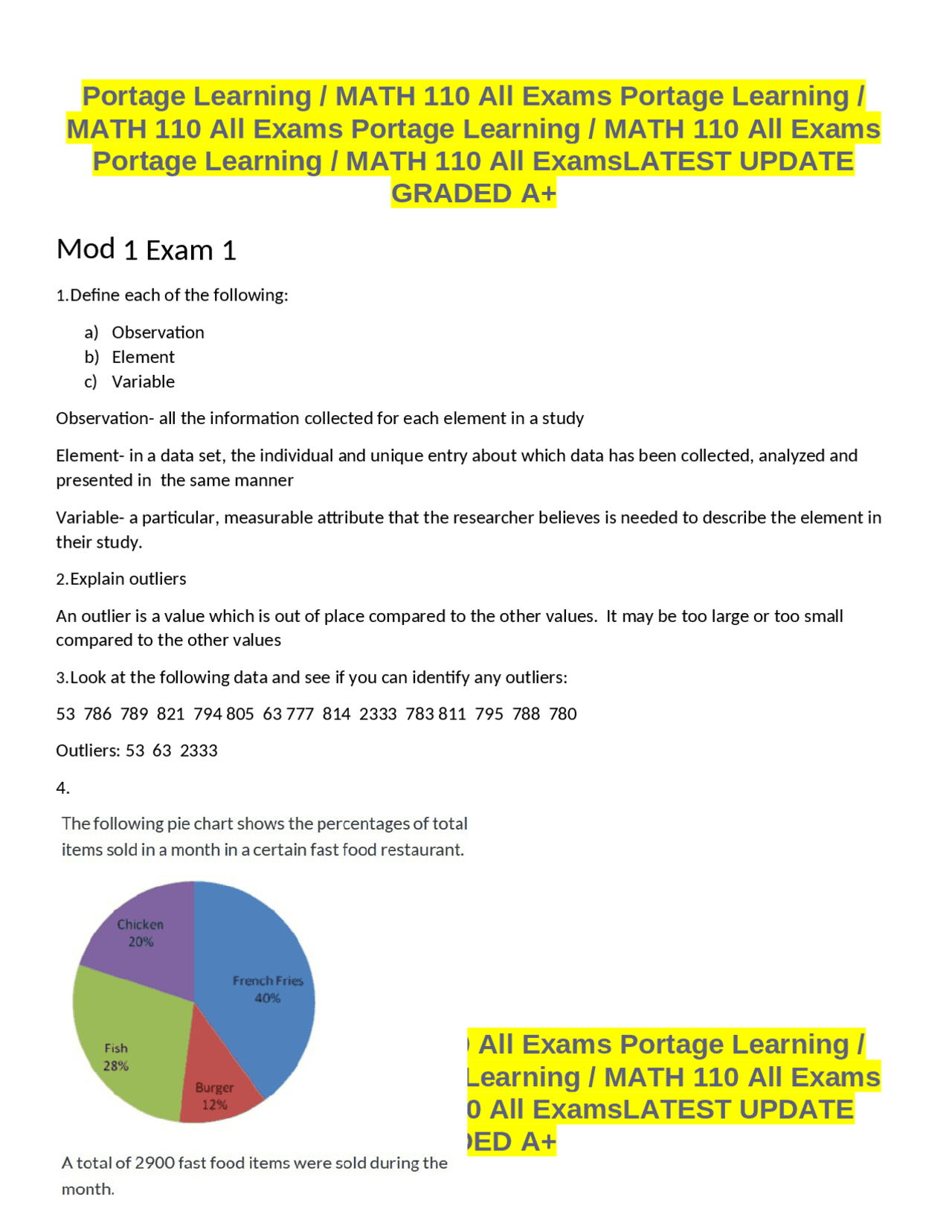 Portage Math Game Portage Learning / MATH 110 All ExamsLATEST UPDATE GRADED A+ - Docsity