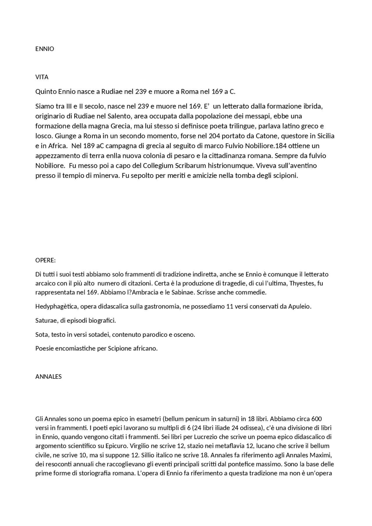 Riassunto Vita di Ennio Docsity