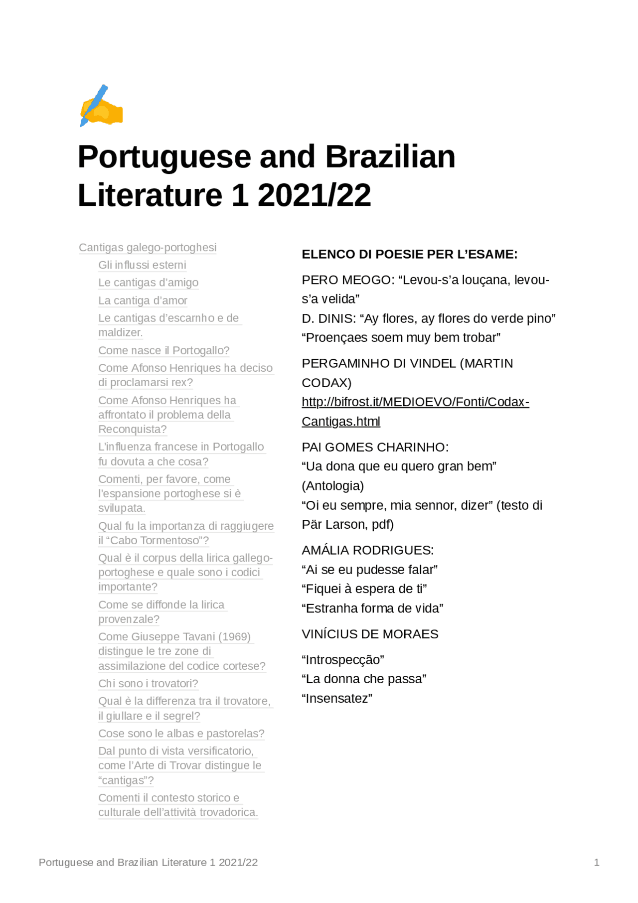 Appunti in italiano/portoghese Letteratura Portoghese e