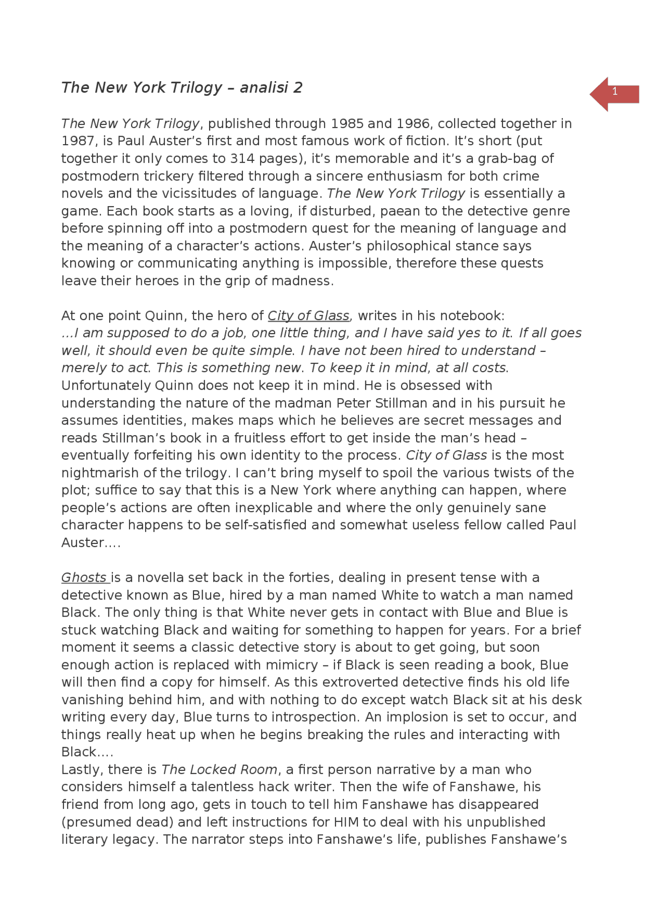 The New York Trilogy analisi 2 Docsity