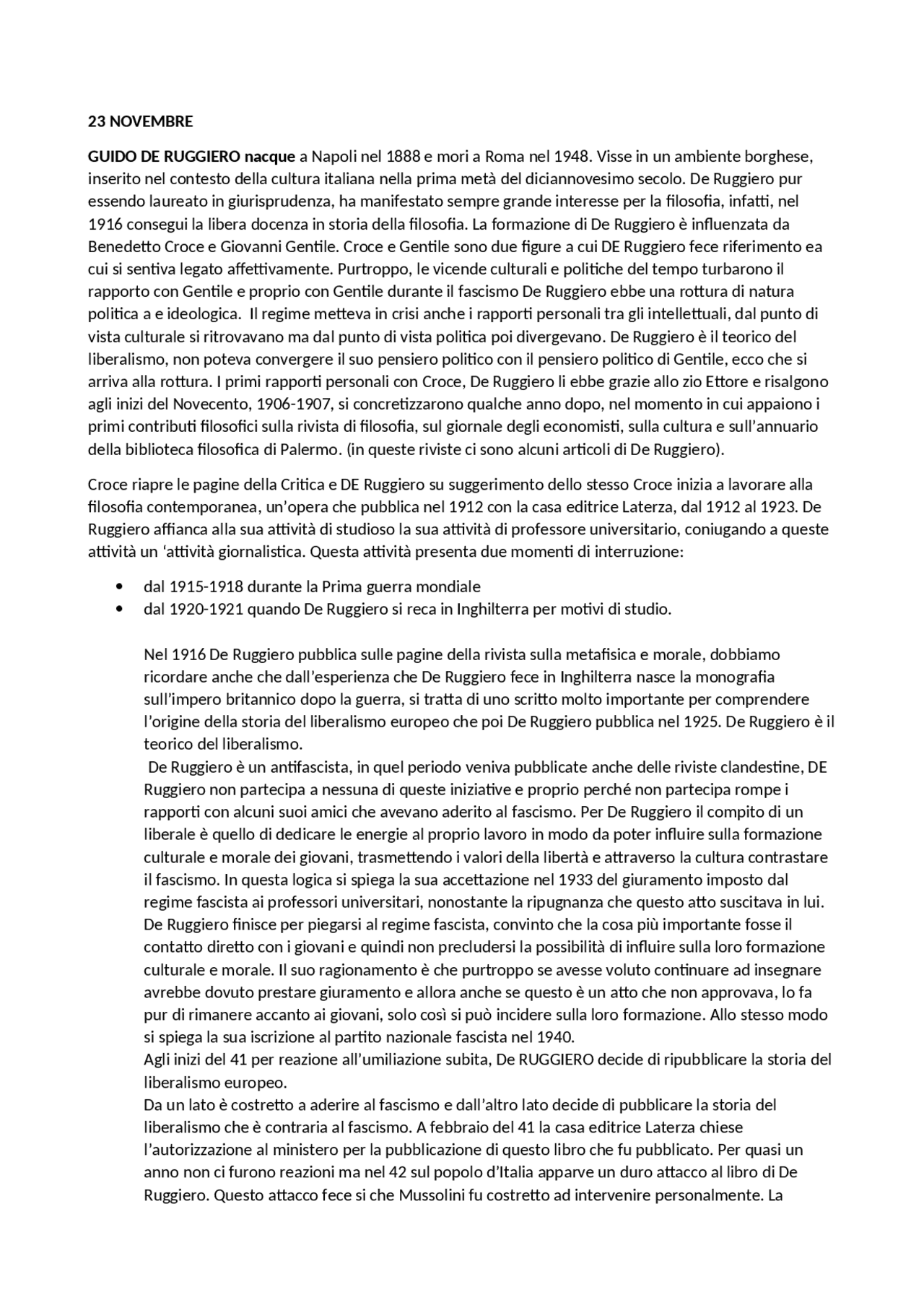 Guido De Ruggiero e il suo antifascismo Docsity