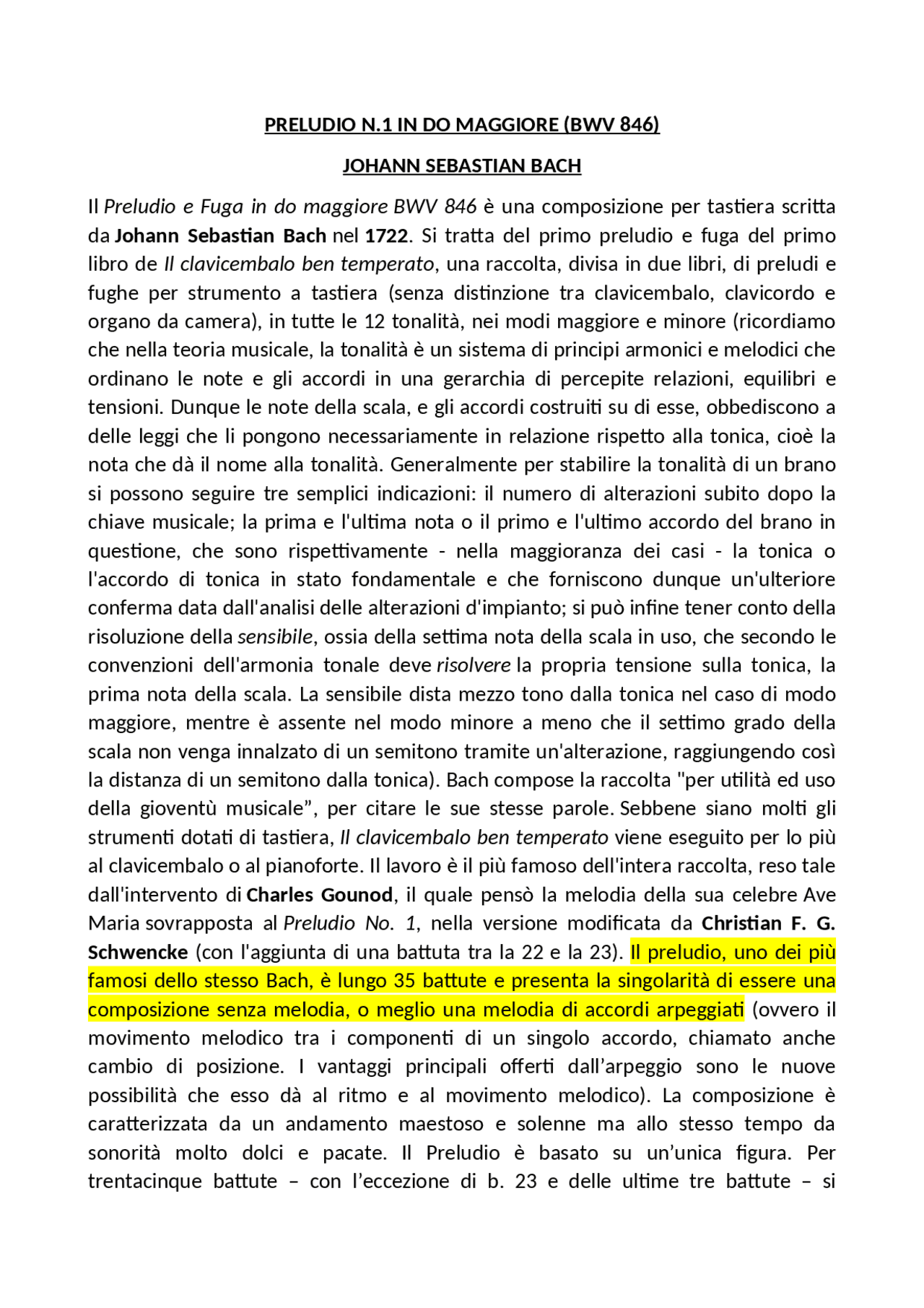 preludio in do maggiore di bach