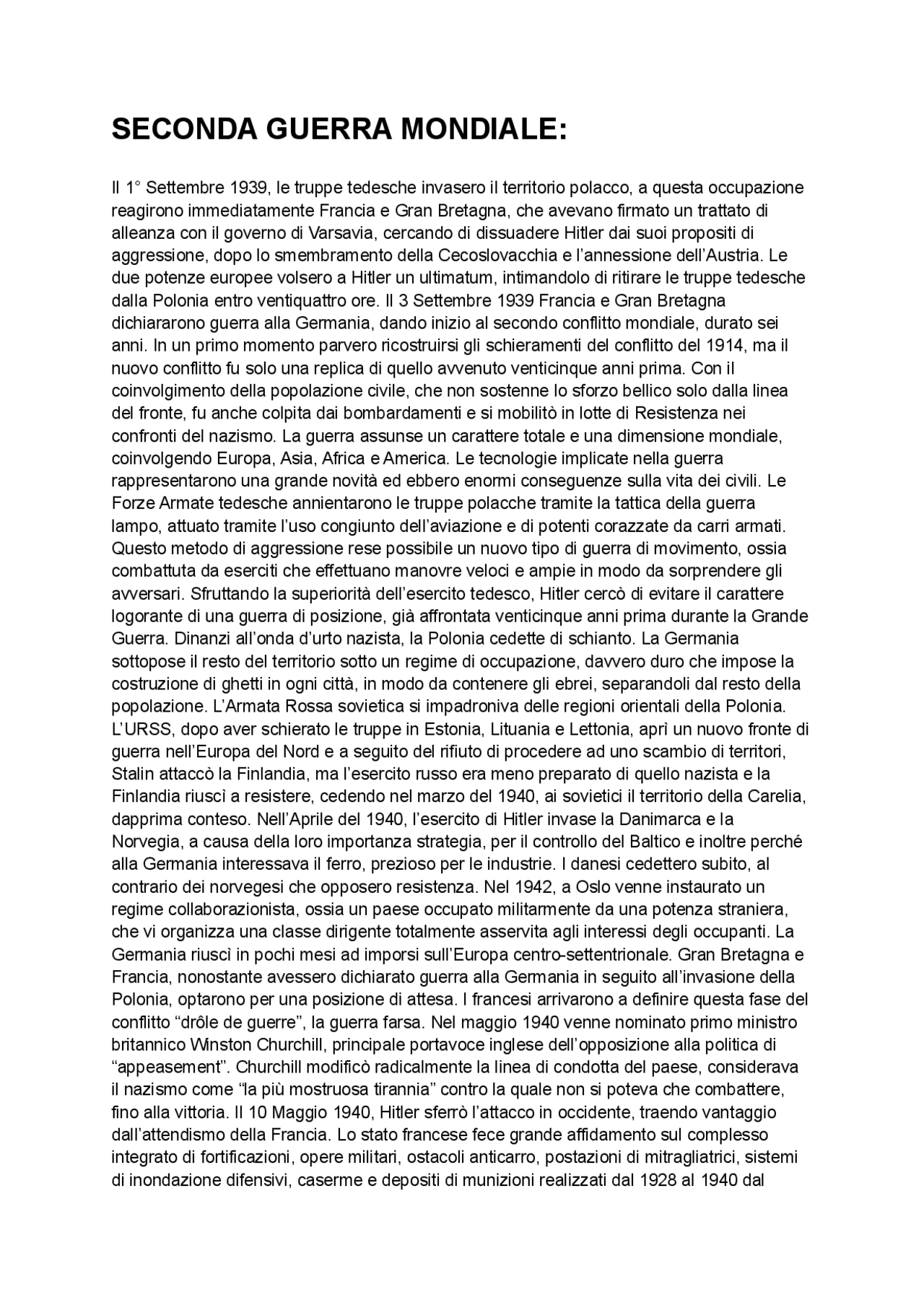 Seconda guerra mondiale (Riassunto) Appunti di Storia Docsity