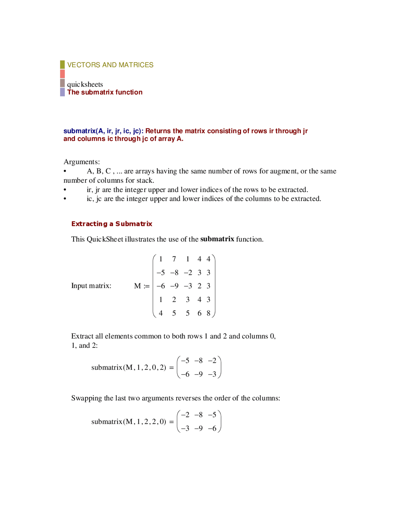 Mathcad sub matrix ejemplo | Diapositivas de Mecánica Aplicada | Docsity