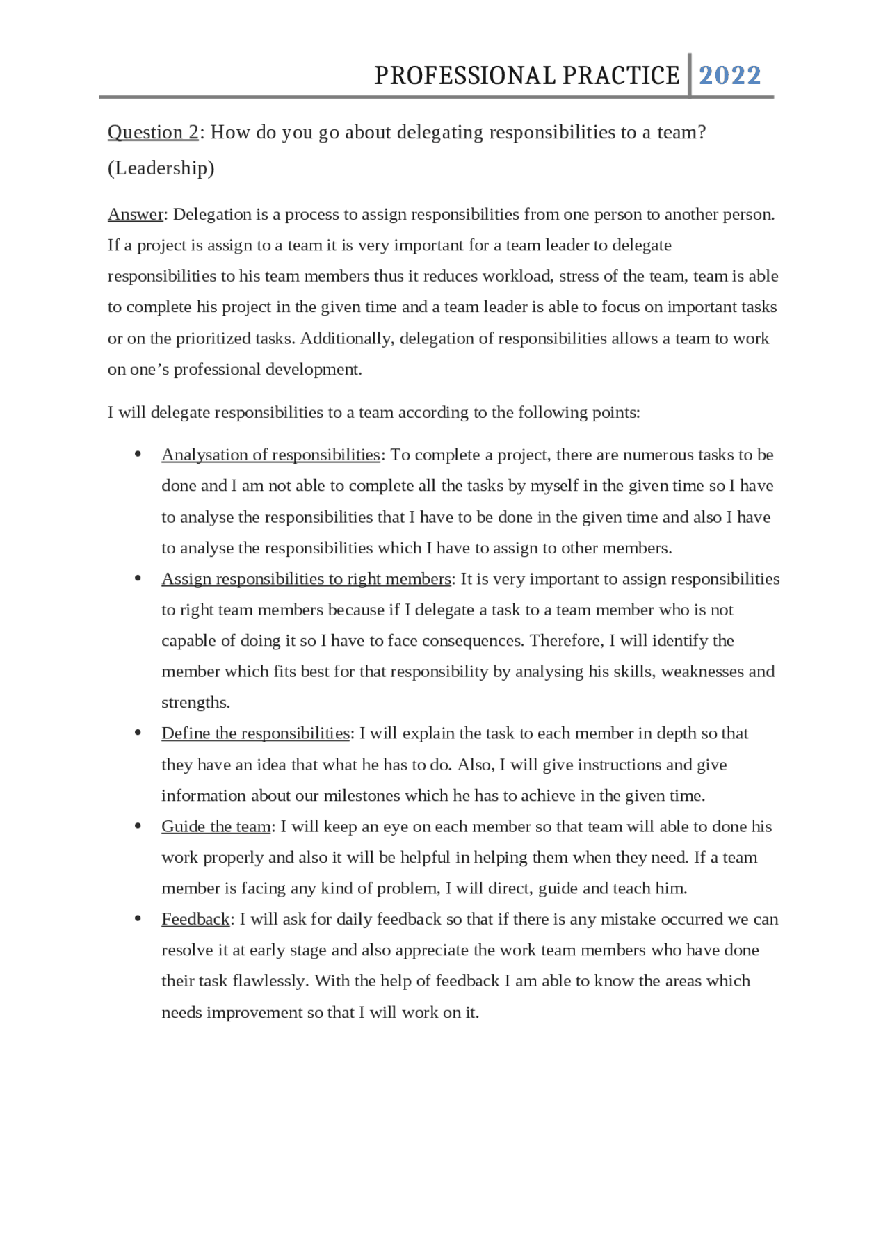 Professional practice questions - Docsity