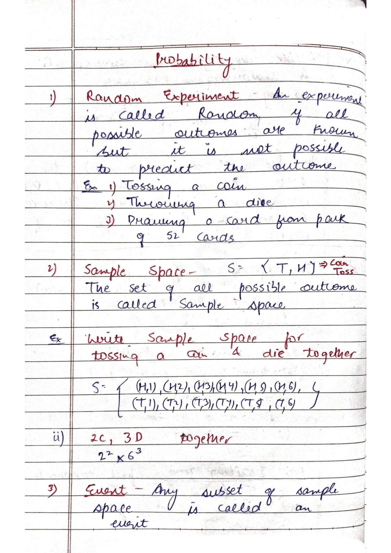 Mathematics - Probability Handwritten Colorful Complete Notes - Docsity