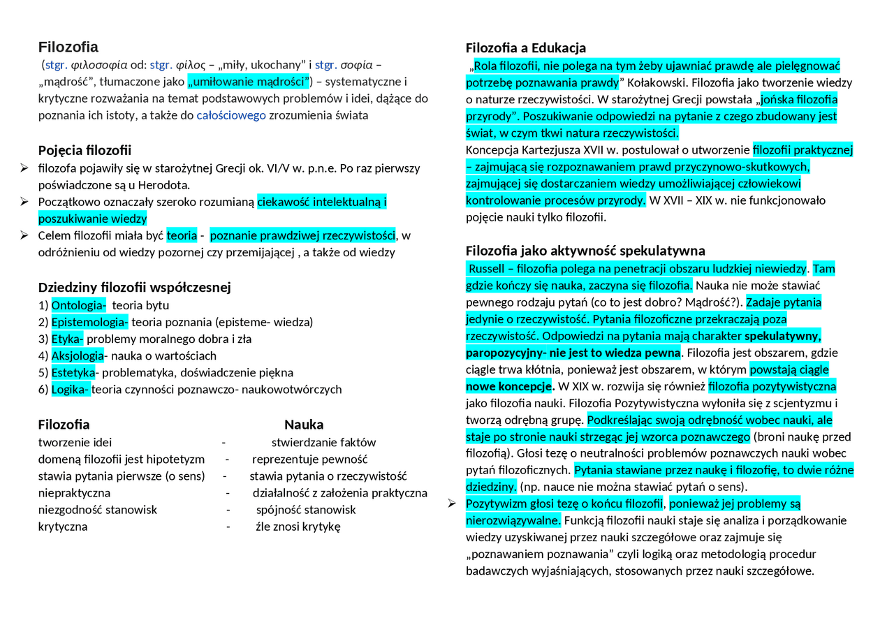 Filozofia edukacji - Antyk - Docsity
