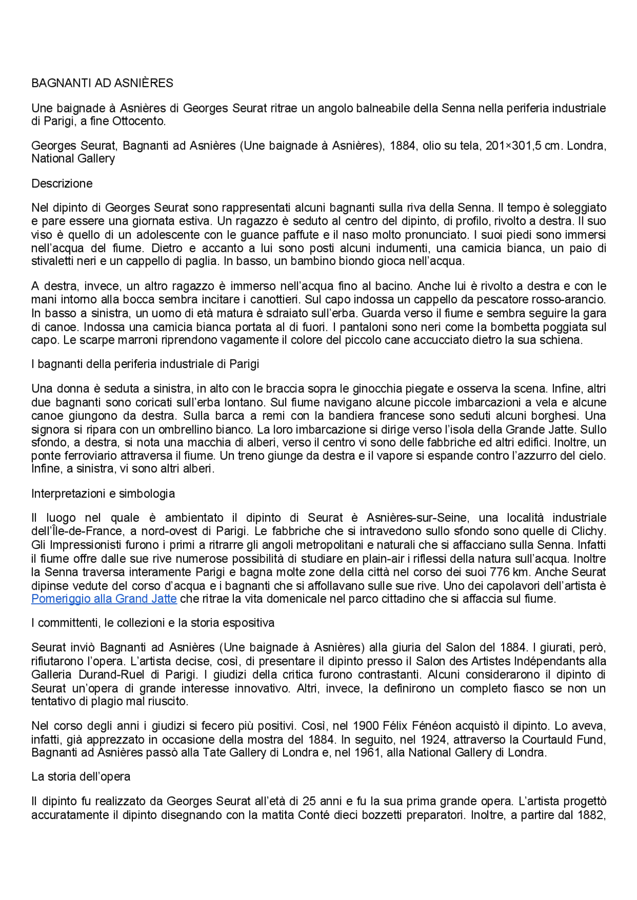 bagnanti ad asnières - 3 Serat, la sua vita e le sue opere | Schemi e mappe concettuali di Arte | Docsity