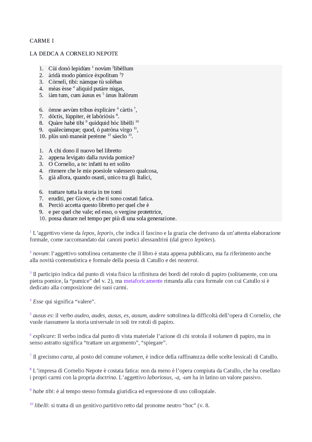 Traduzione Carmina Catullo Docsity