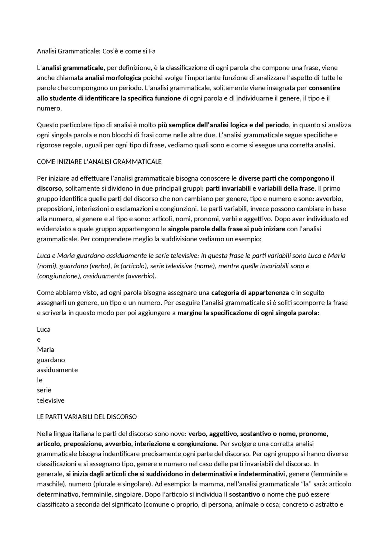 L'analisi grammaticale Docsity L'analisi grammaticale Docsity